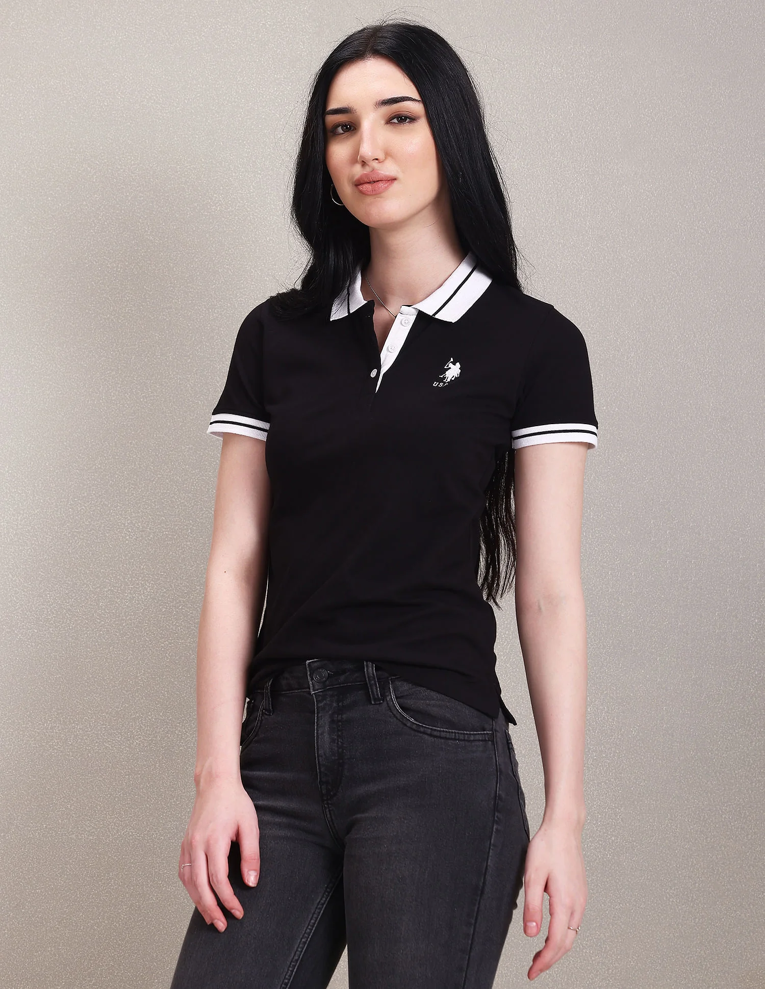 Striped Collar Pique Polo Shirt - Image 4