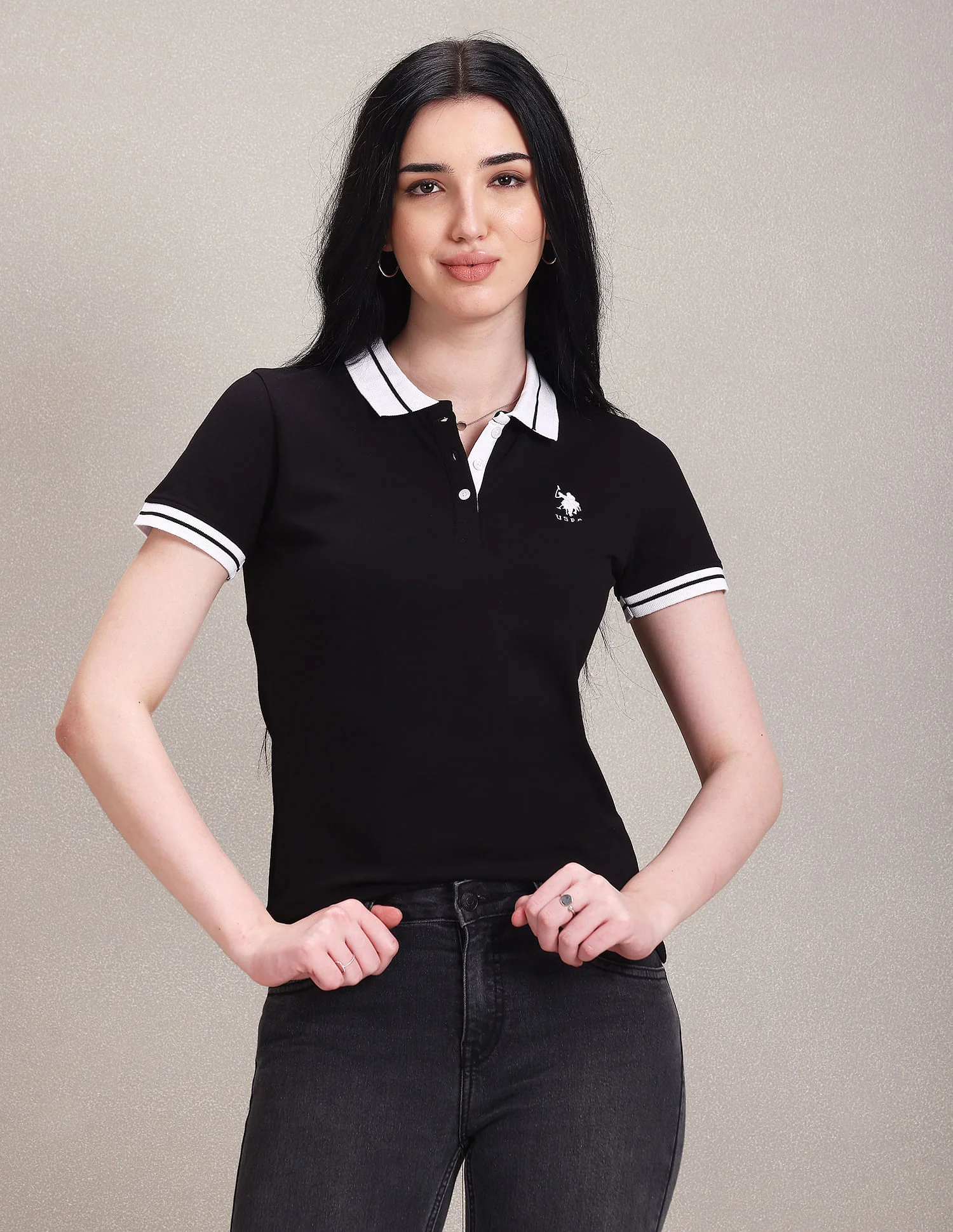 Striped Collar Pique Polo Shirt - Image 6