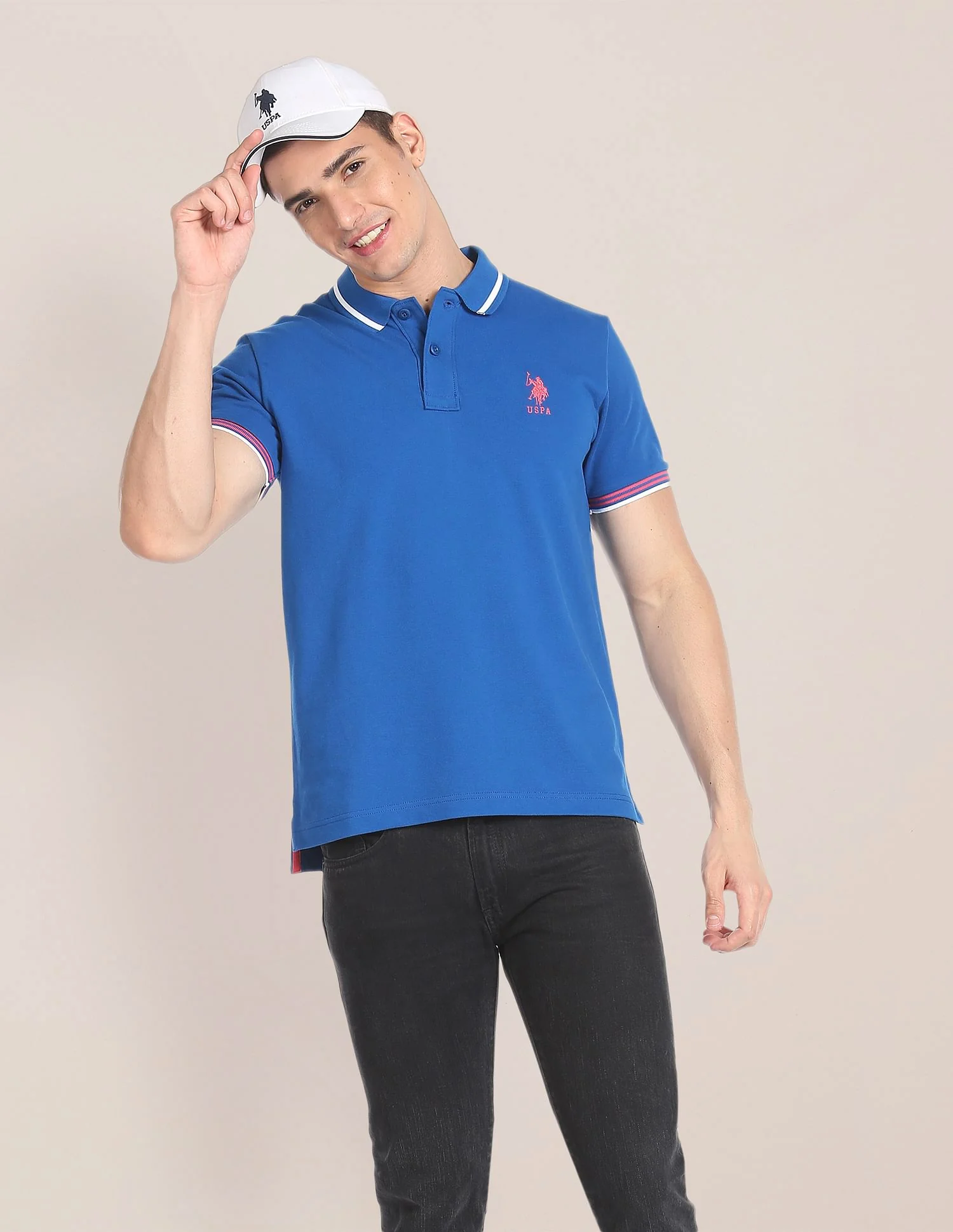 Striped Collar Pique Polo Shirt