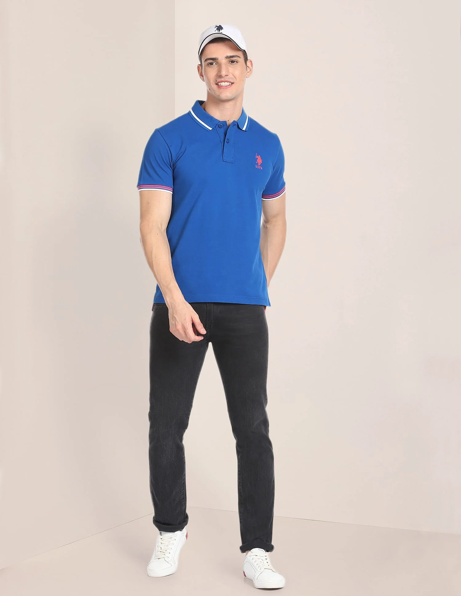 Striped Collar Pique Polo Shirt - Image 3