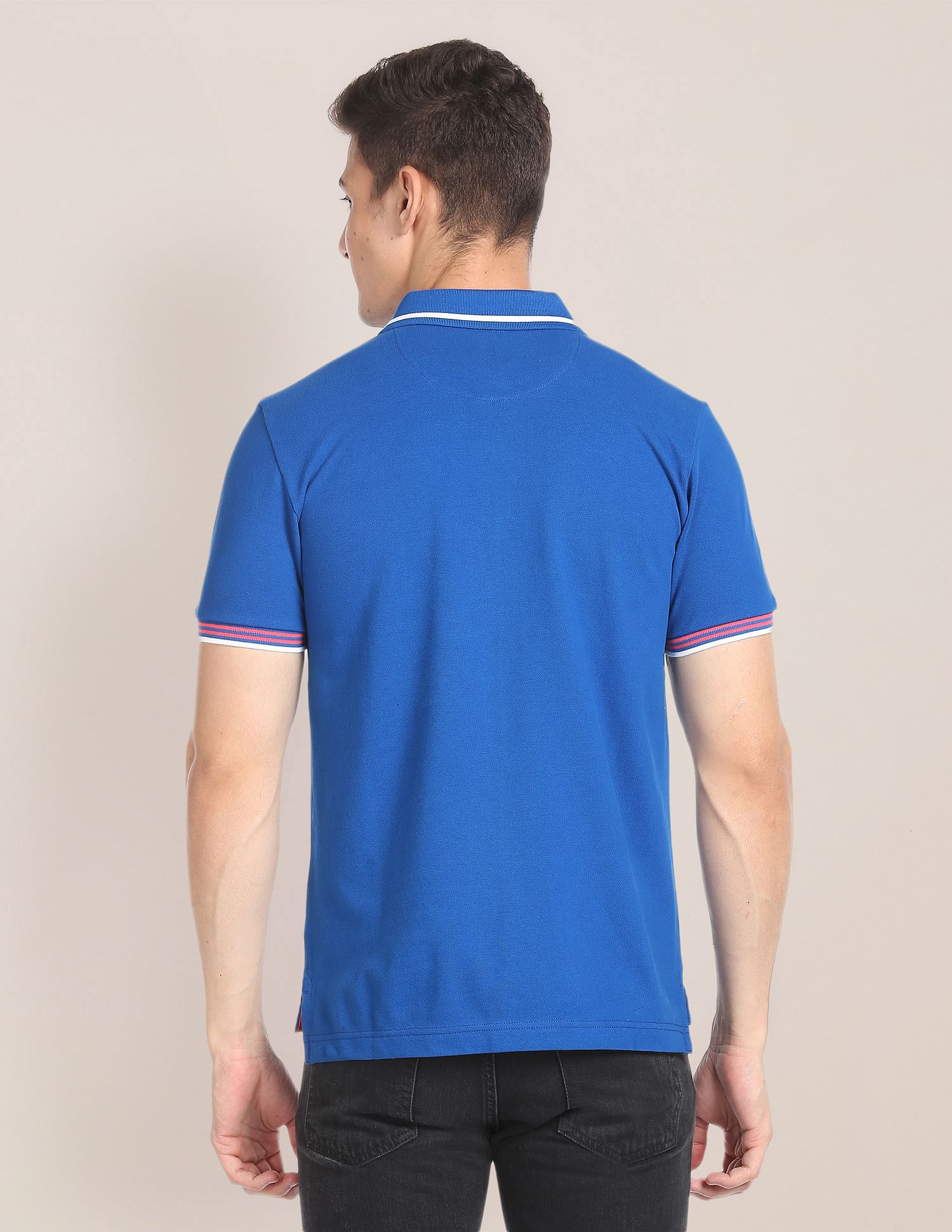 Striped Collar Pique Polo Shirt - Image 5