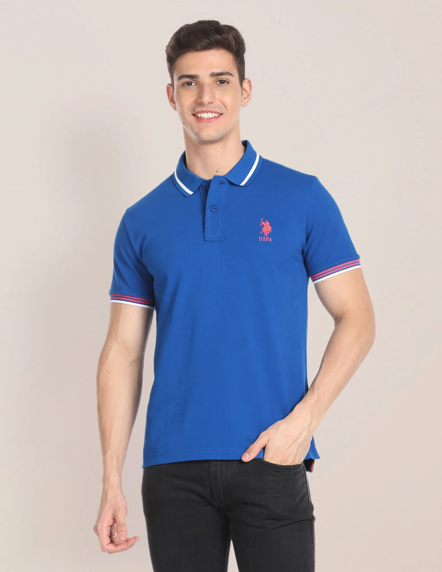Striped Collar Pique Polo Shirt - Image 6