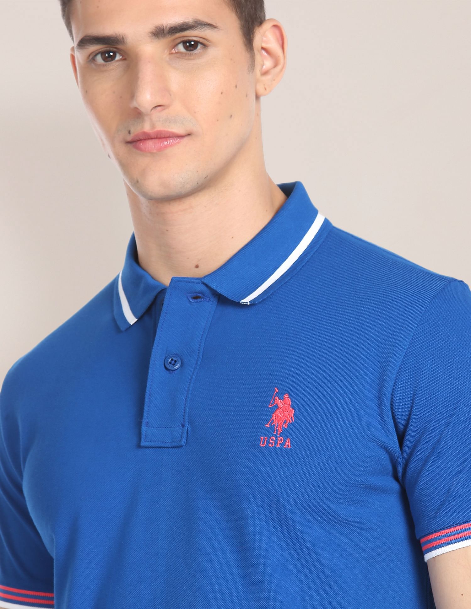 Striped Collar Pique Polo Shirt - Image 7
