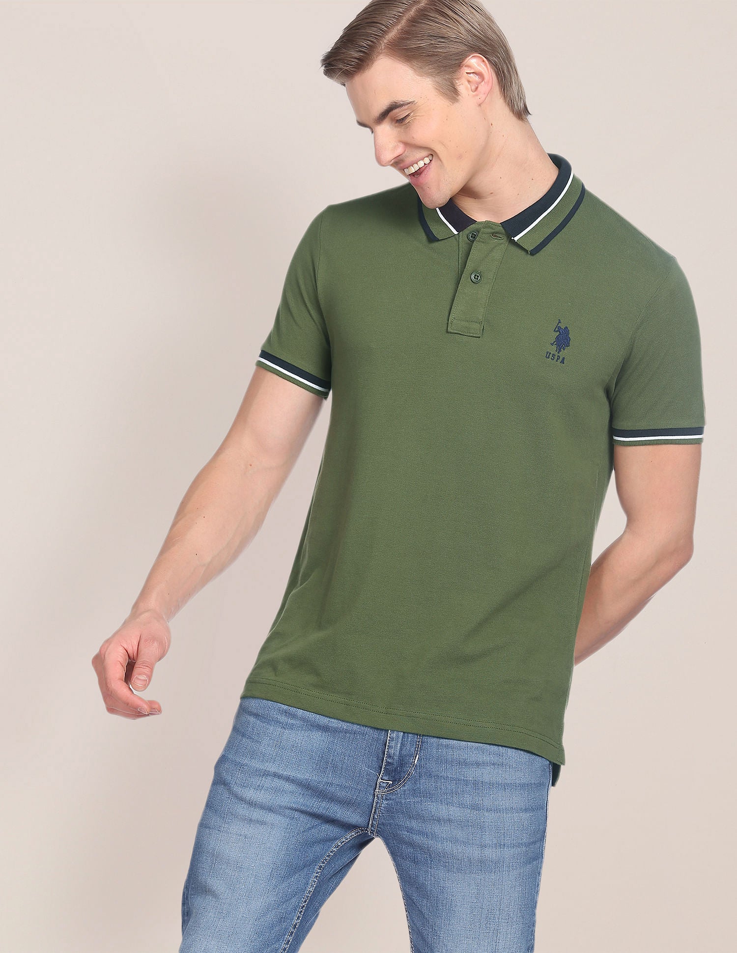 Striped Collar Slim Fit Polo Shirt - Image 4