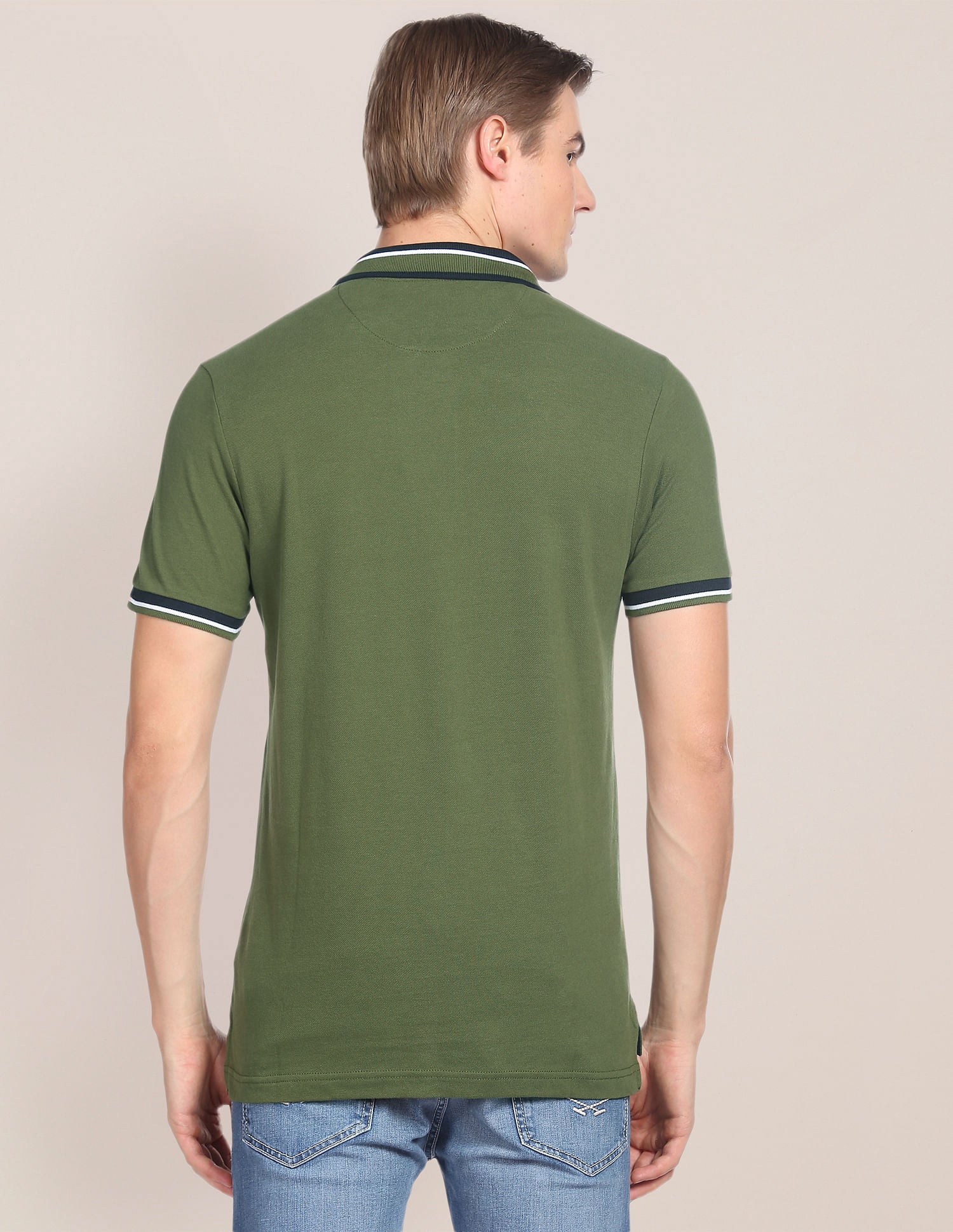 Striped Collar Slim Fit Polo Shirt - Image 5