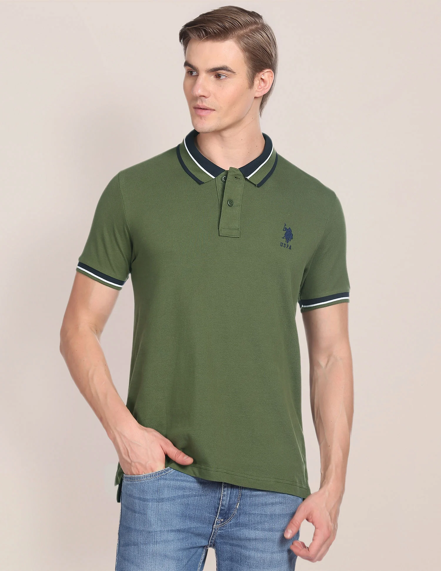 Striped Collar Slim Fit Polo Shirt - Image 6