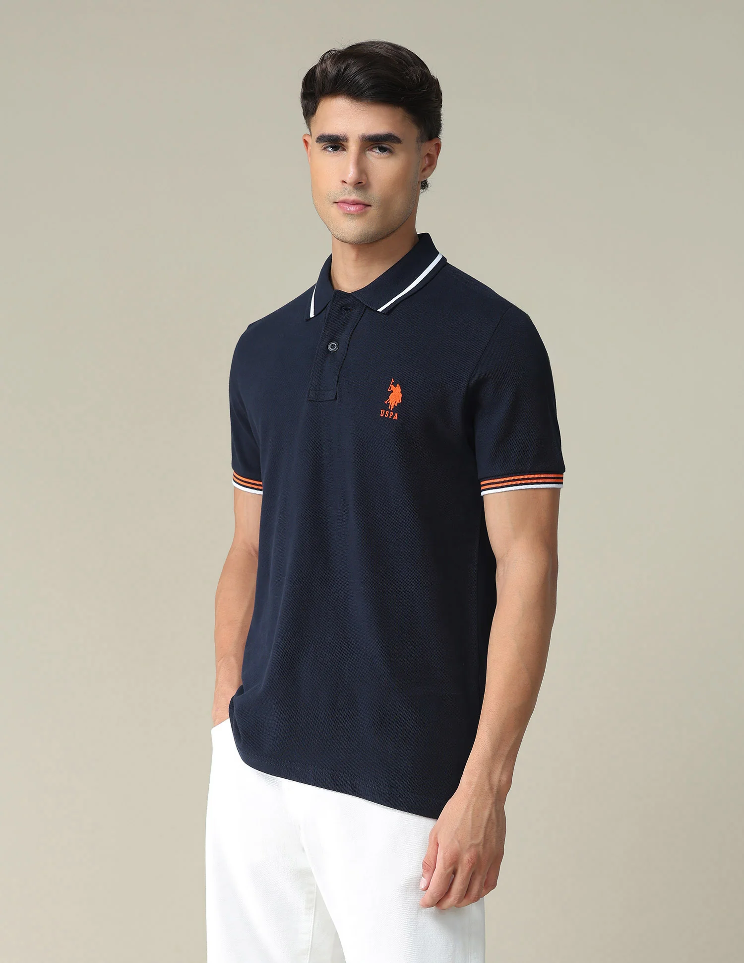 Striped Collar Solid Polo Shirt - Image 4