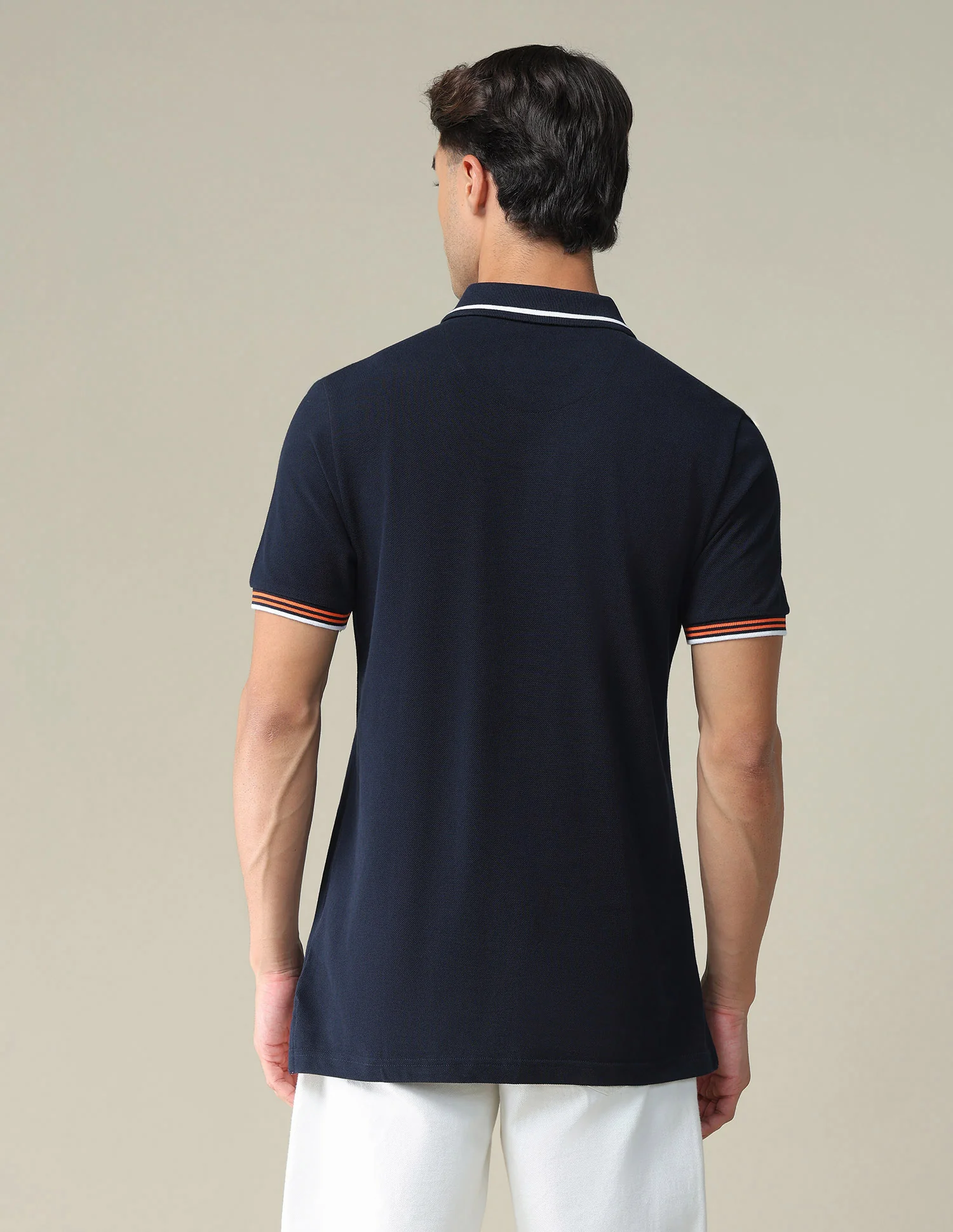 Striped Collar Solid Polo Shirt - Image 5