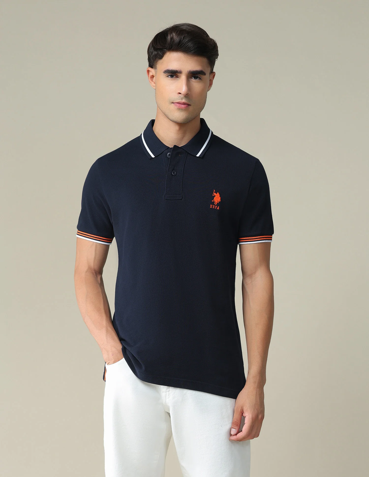 Striped Collar Solid Polo Shirt - Image 6