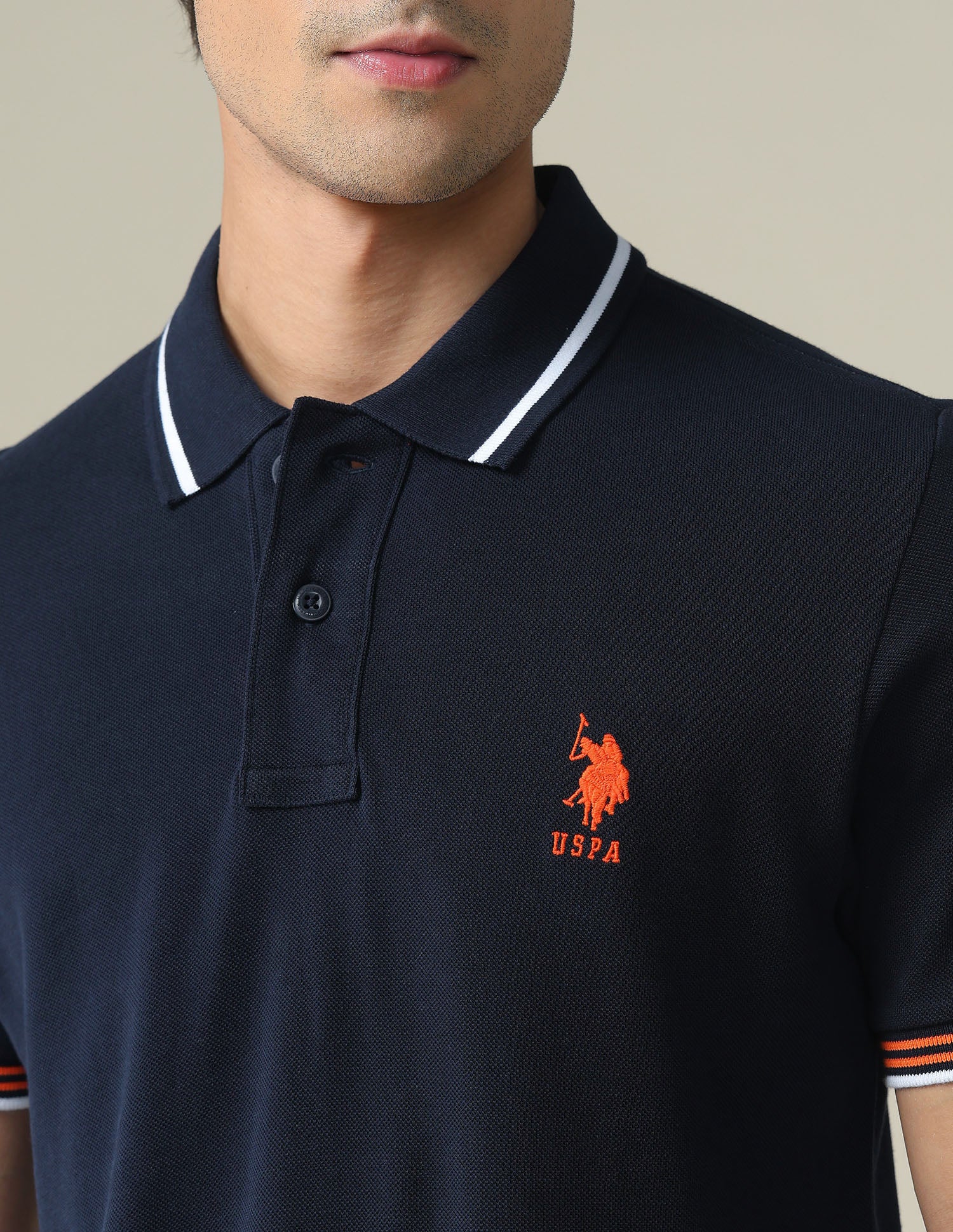 Striped Collar Solid Polo Shirt - Image 7