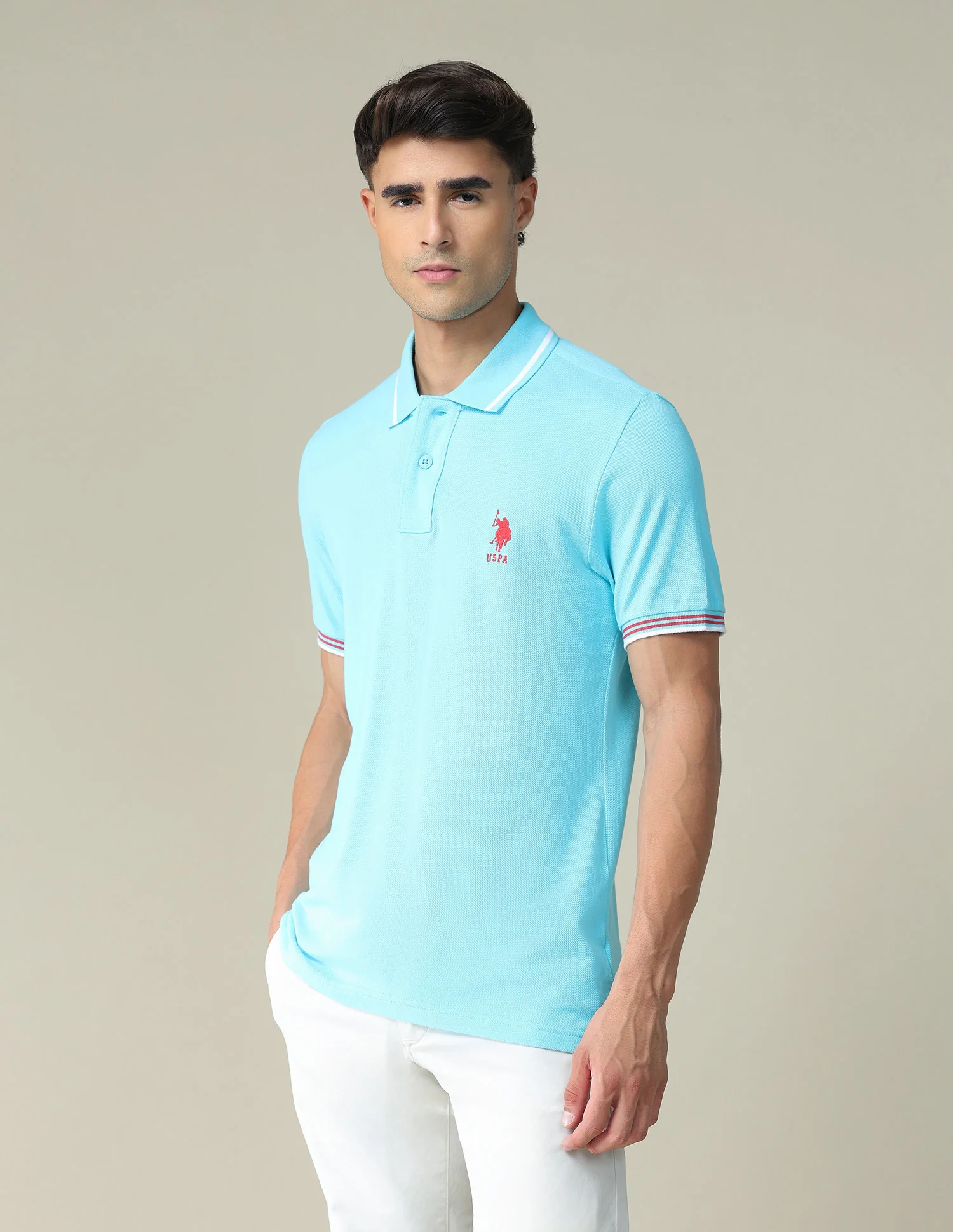 Striped Hem Cotton Polo Shirt - Image 4