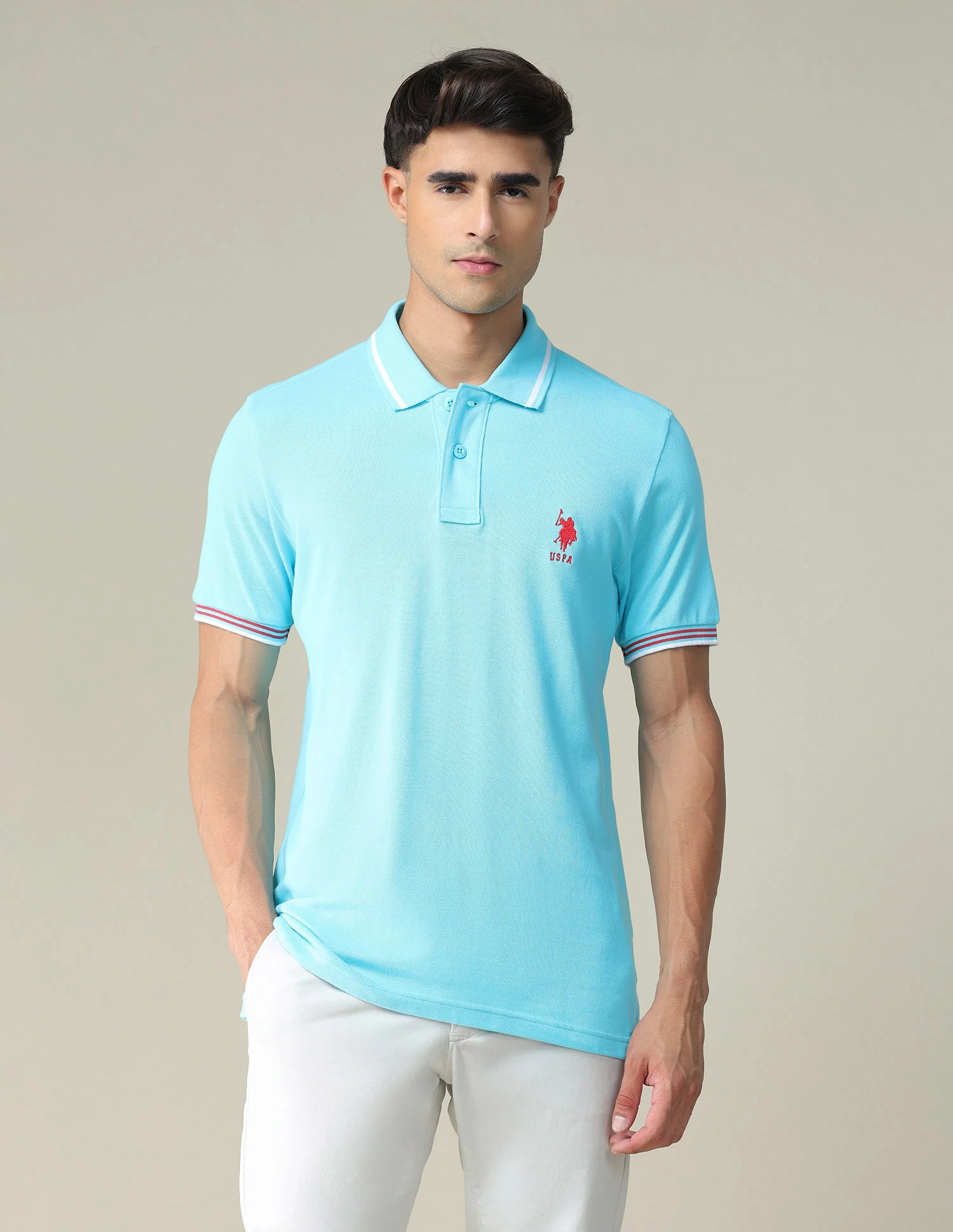 Striped Hem Cotton Polo Shirt - Image 6