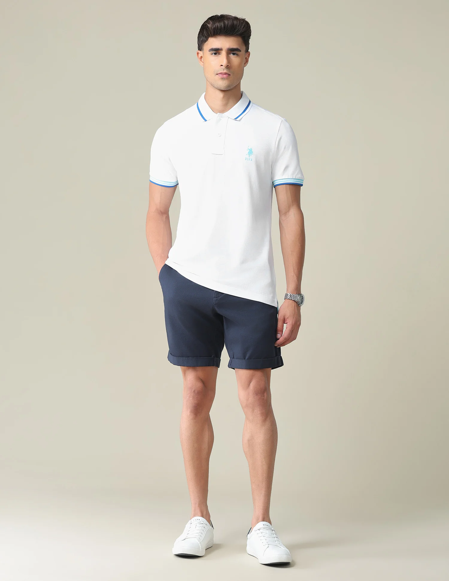 Striped Hem Cotton Polo Shirt - Image 3