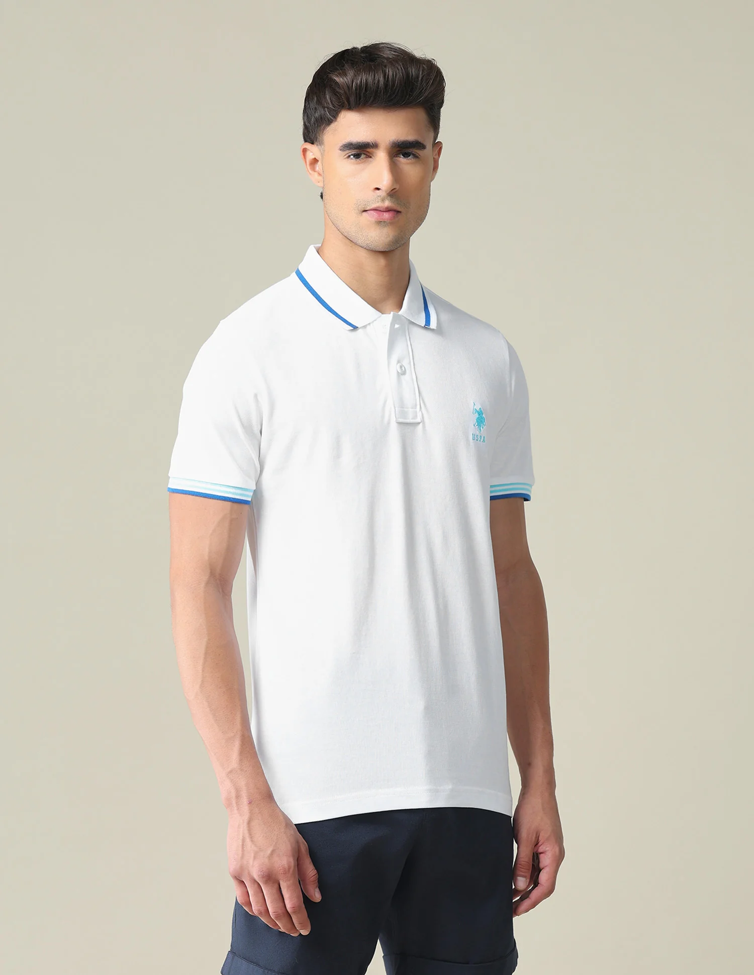 Striped Hem Cotton Polo Shirt - Image 4