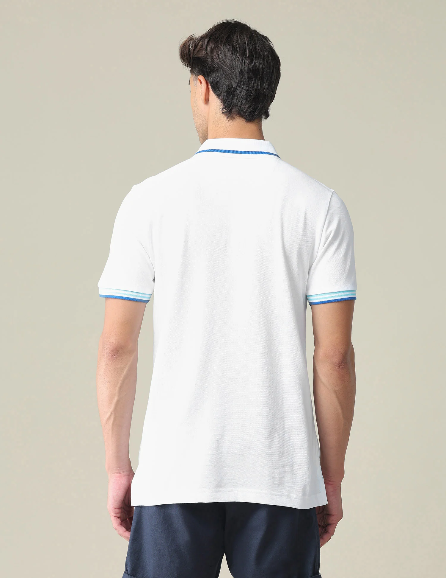 Striped Hem Cotton Polo Shirt - Image 5