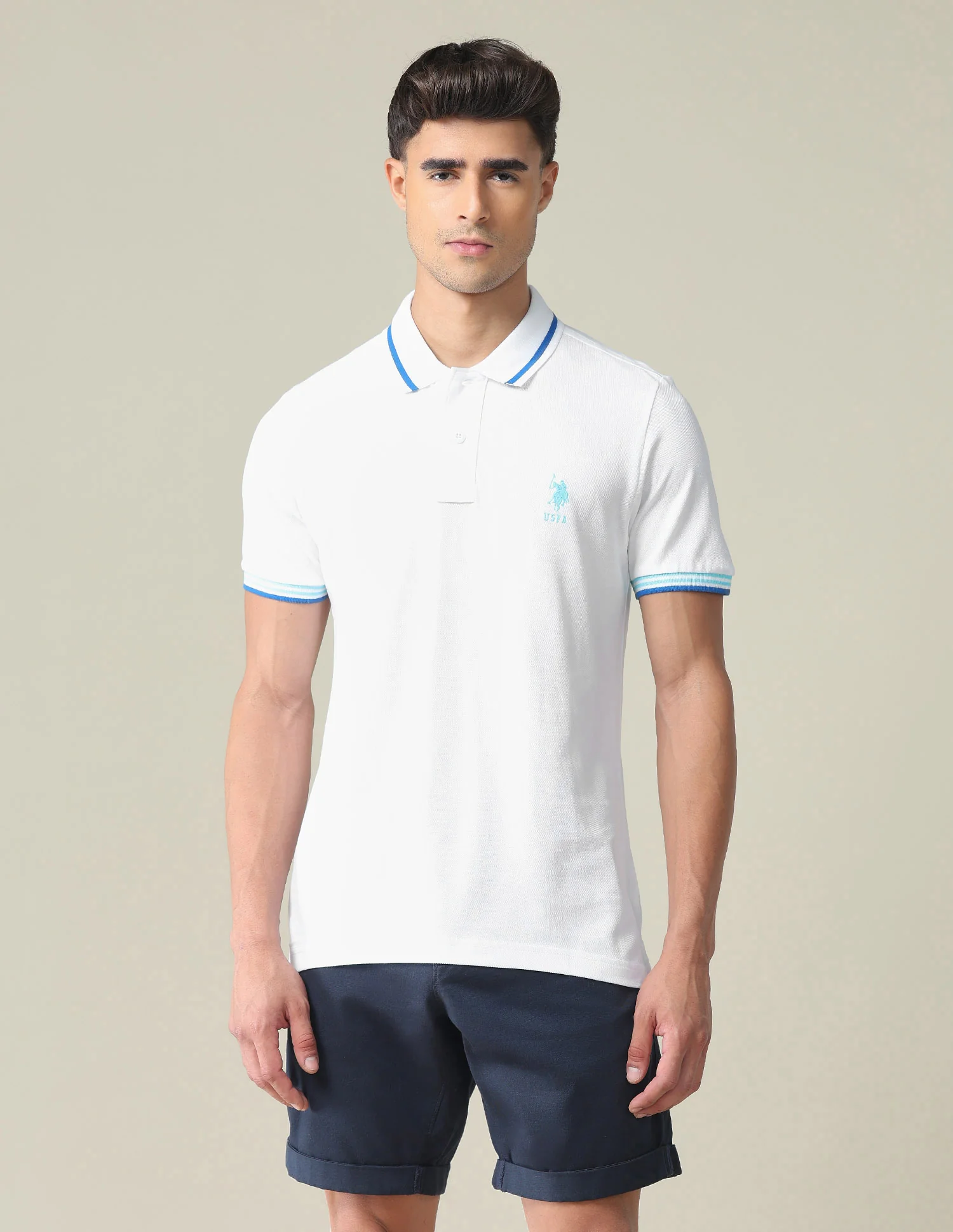 Striped Hem Cotton Polo Shirt - Image 6