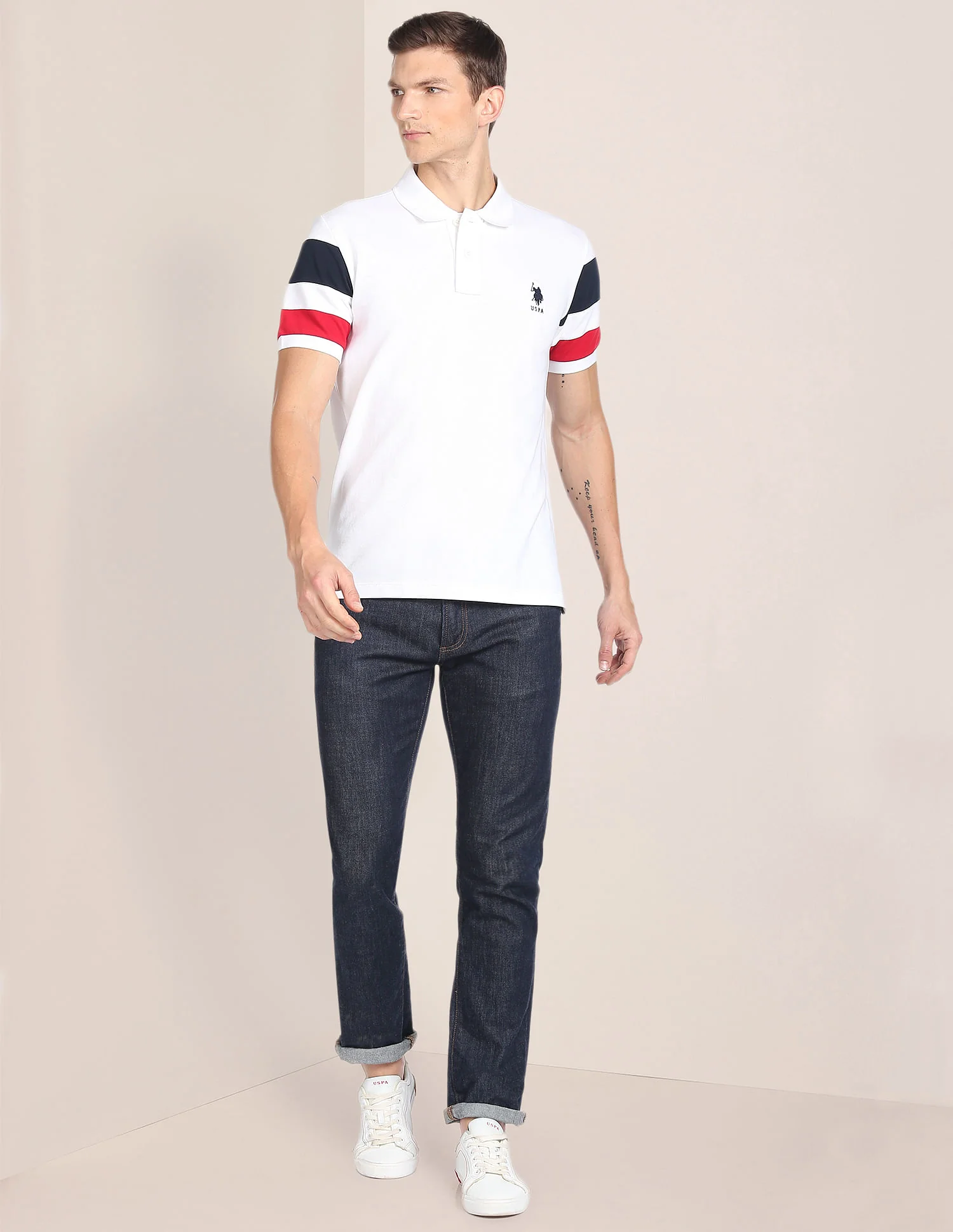 Striped Sleeve Cotton Polo Shirt - Image 3