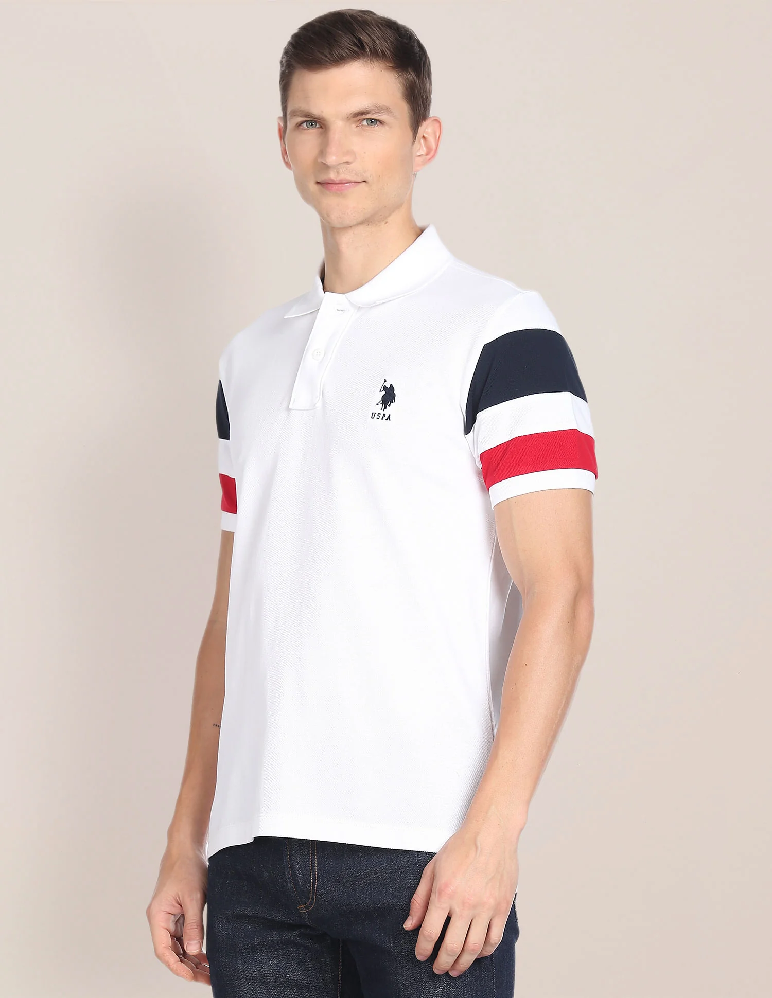 Striped Sleeve Cotton Polo Shirt - Image 4