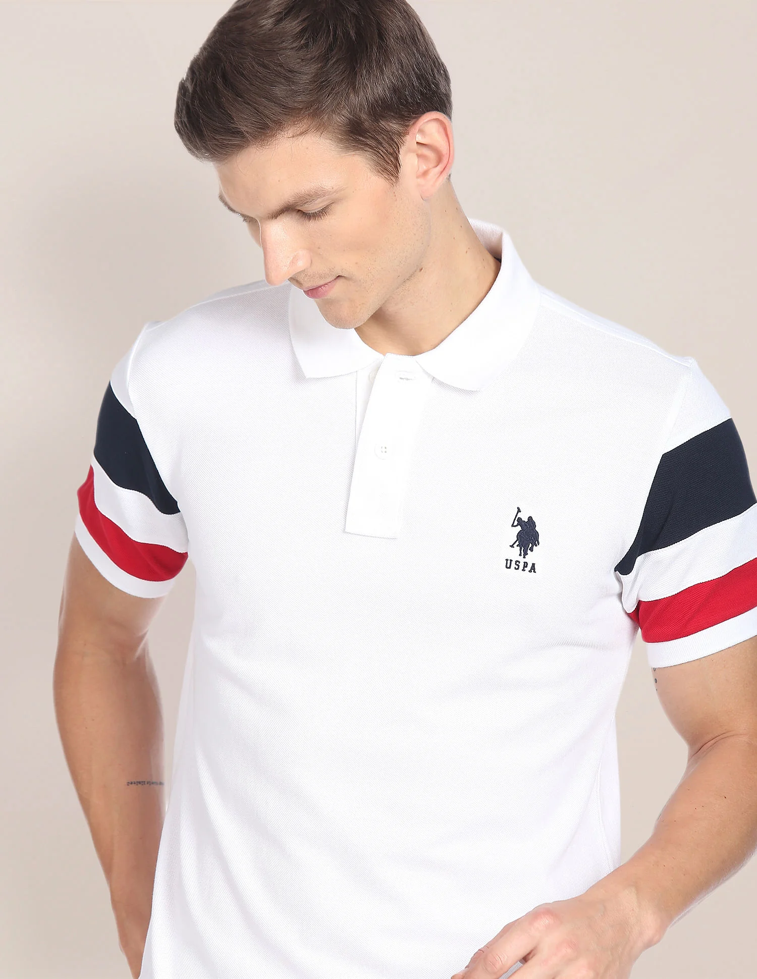 Striped Sleeve Cotton Polo Shirt - Image 6