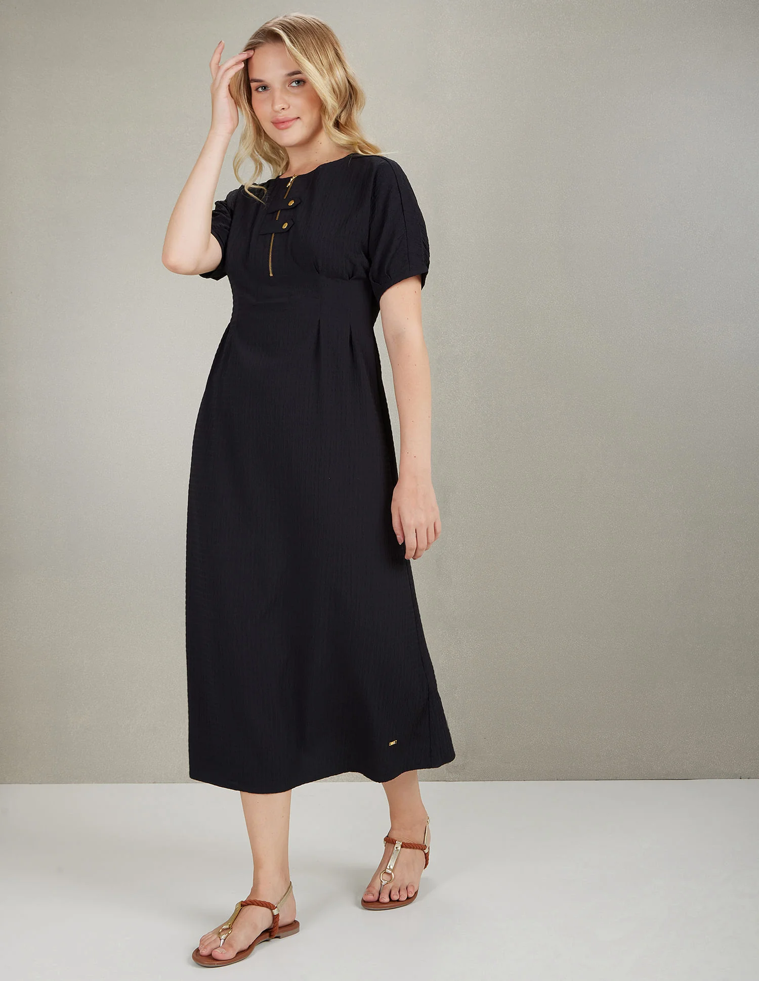 Textured Fit And Flare Midi Dress - Image 4