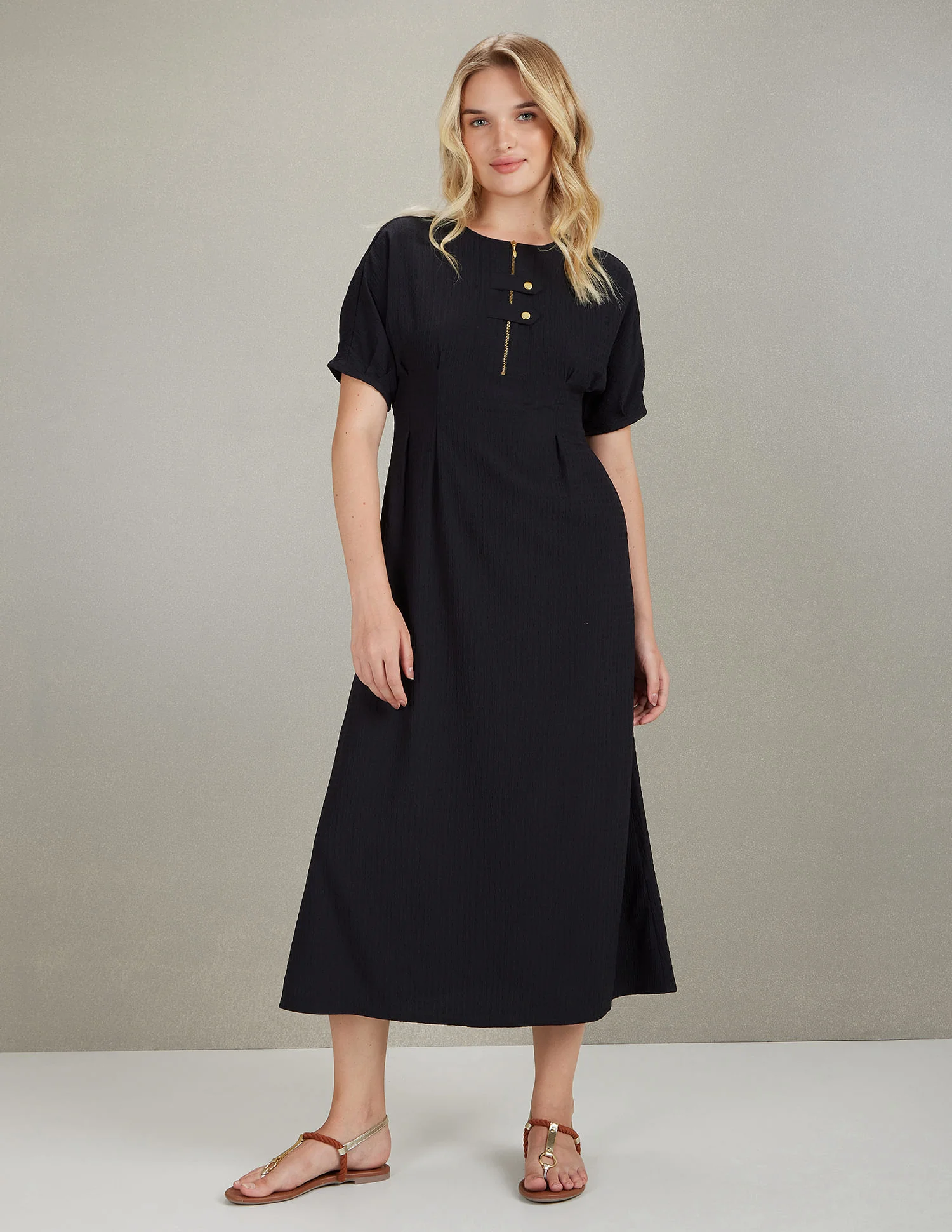 Textured Fit And Flare Midi Dress - Image 6