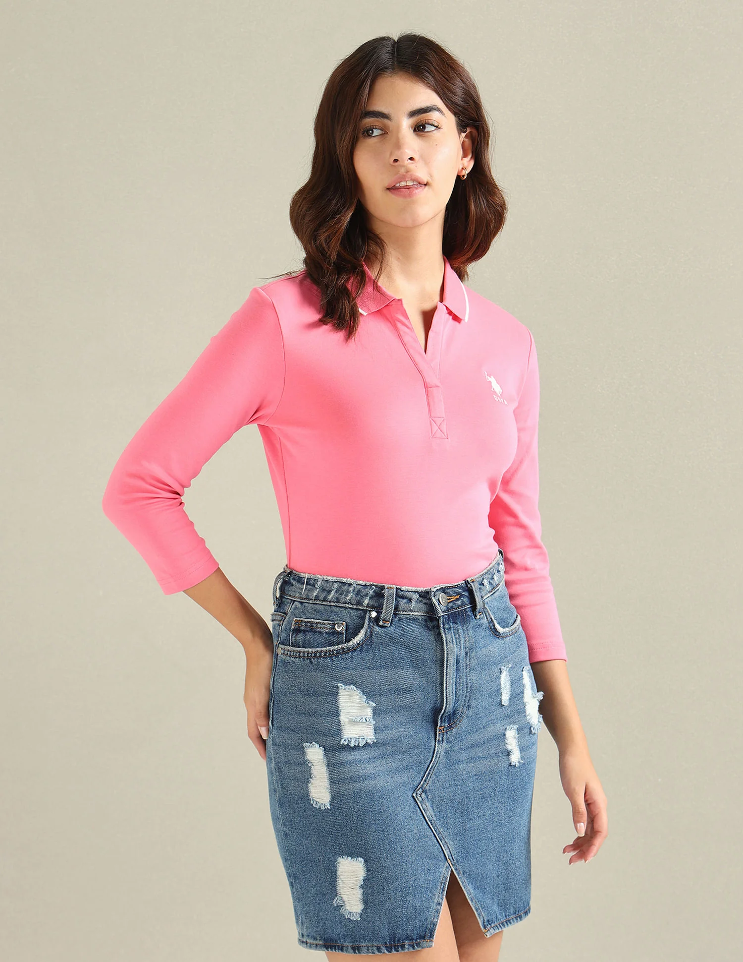 Tipped Collar Solid Polo Shirt