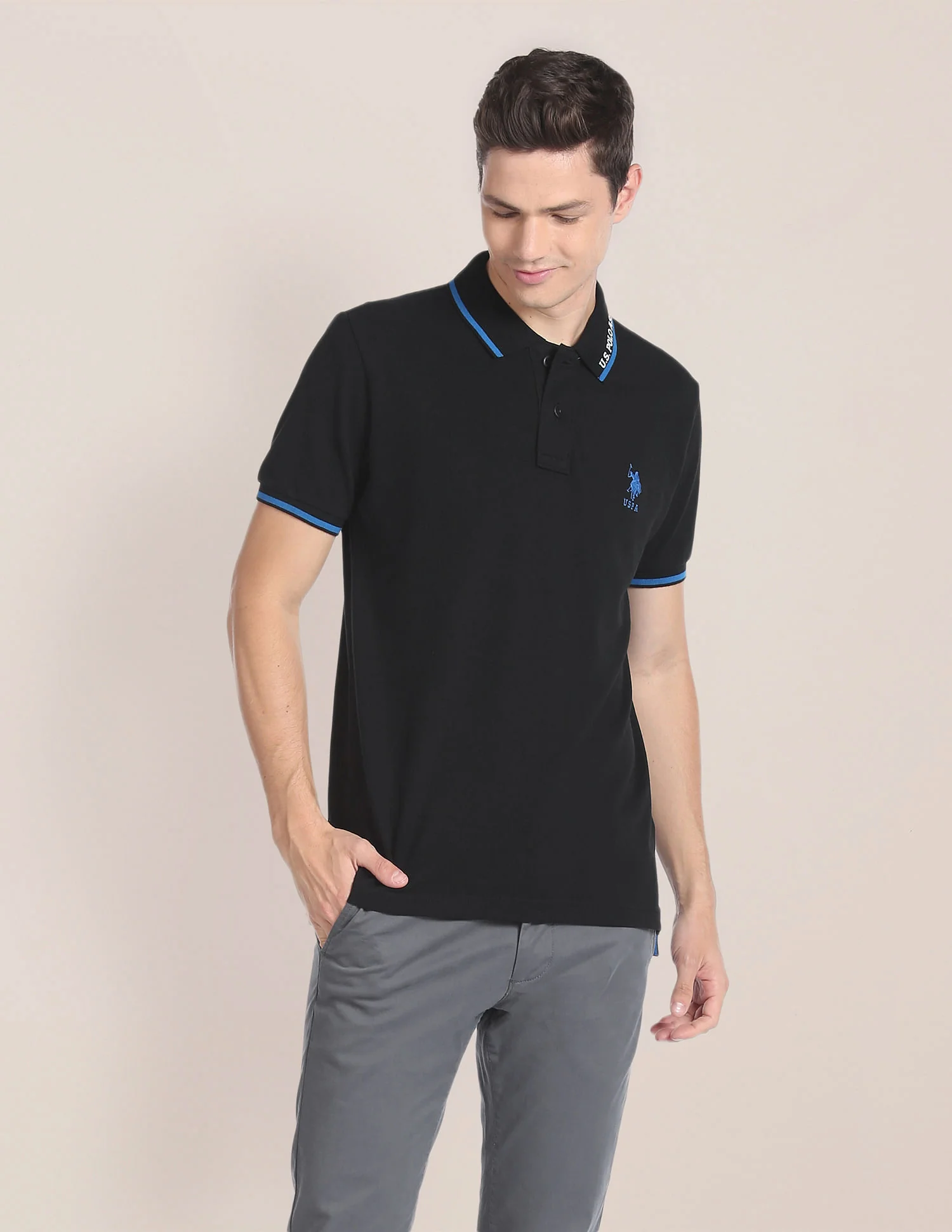 Tipped Collar Cotton Polo Shirt