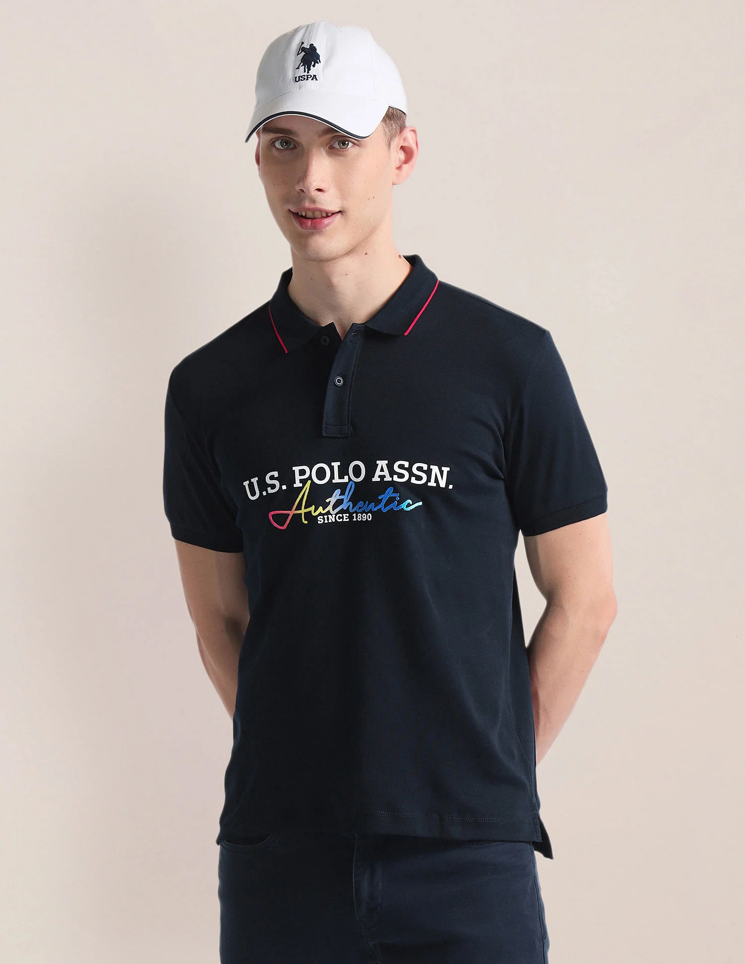 Tipped Collar Embroidered Polo Shirt