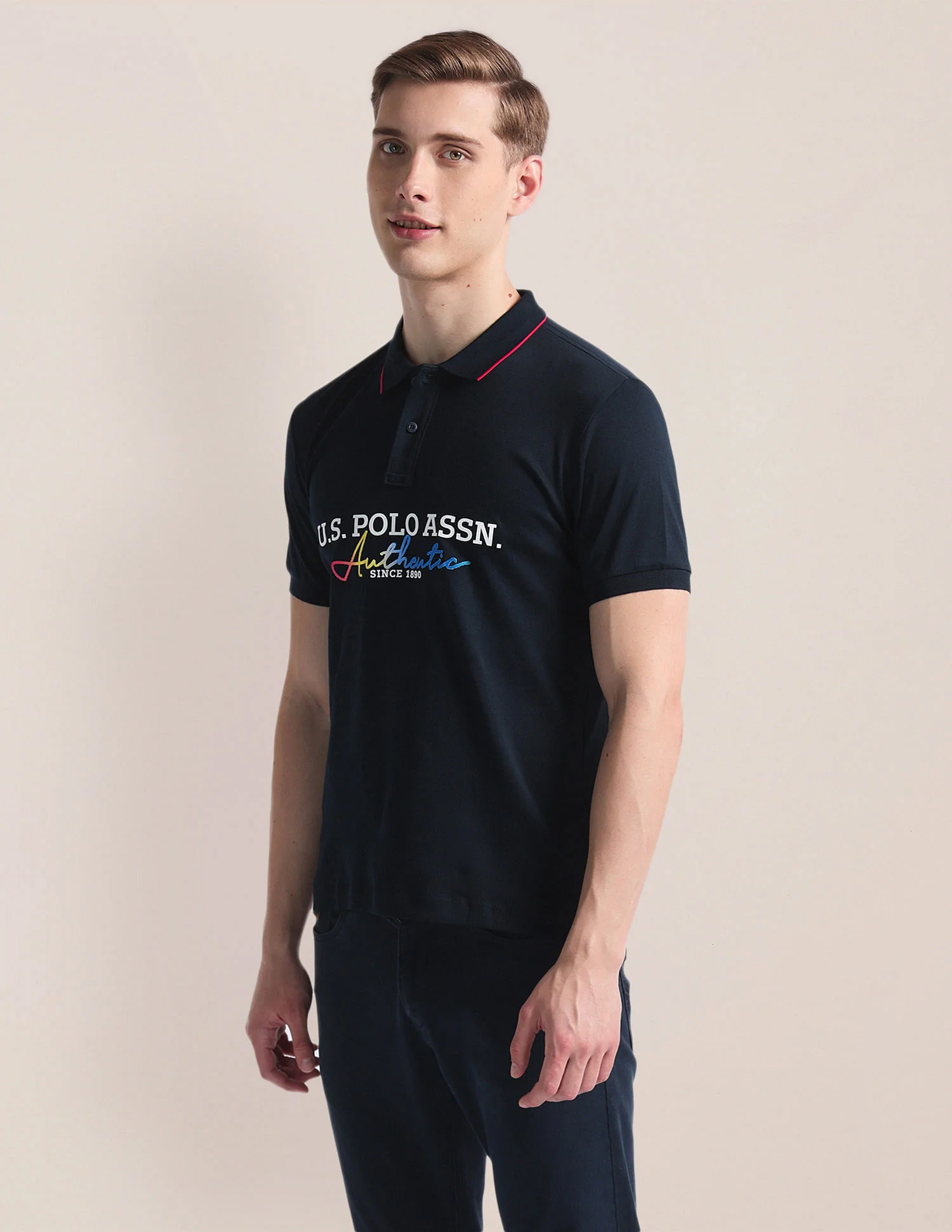 Tipped Collar Embroidered Polo Shirt - Image 4