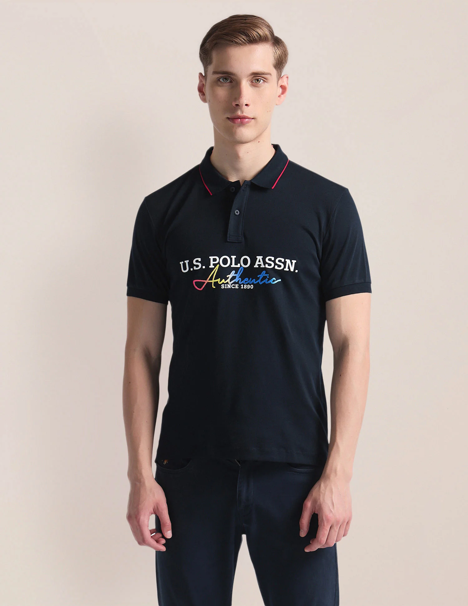 Tipped Collar Embroidered Polo Shirt - Image 6