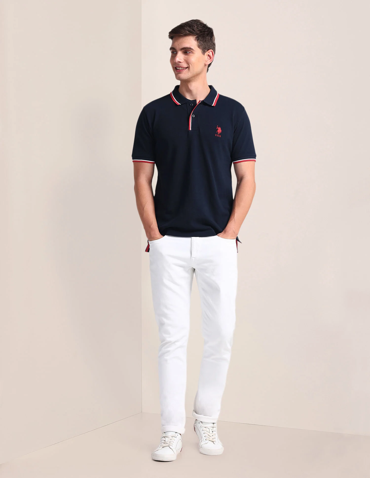 Tipped Collar Slim Polo Shirt - Image 3