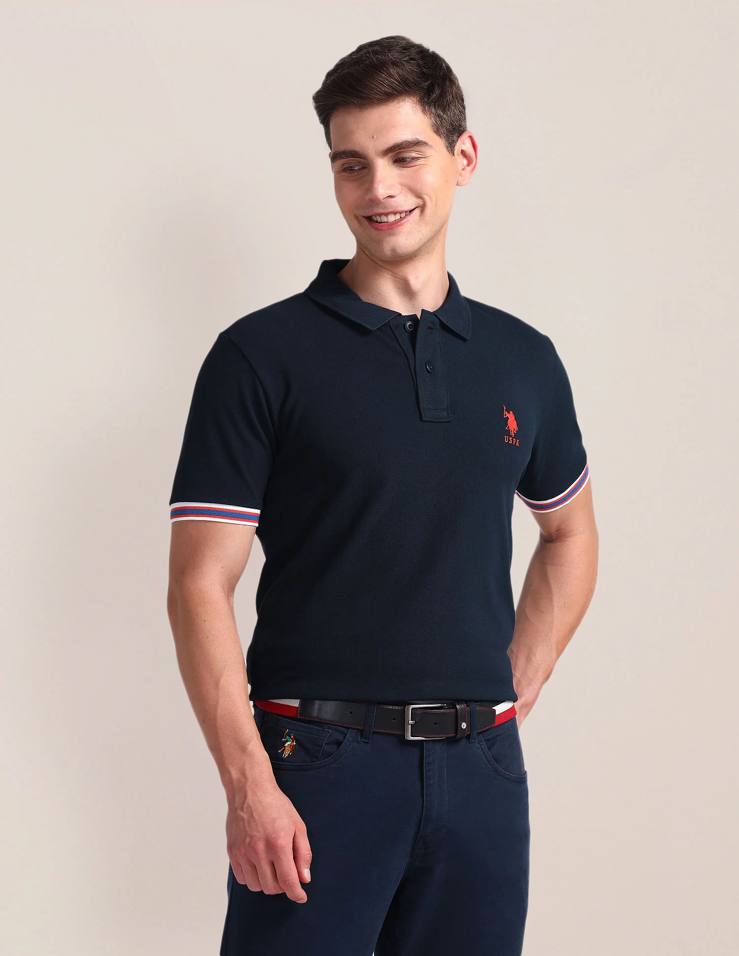 Tipped Sleeve Hem Slim Polo Shirt