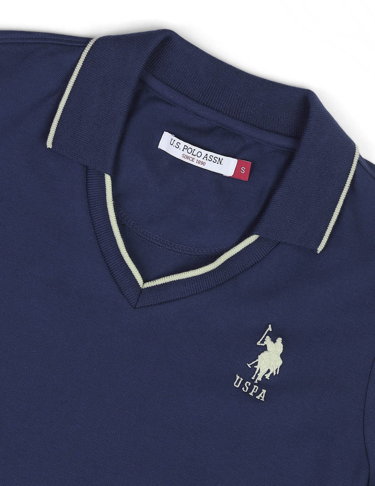 Tipped V-Neck Solid Polo Shirt - Image 2