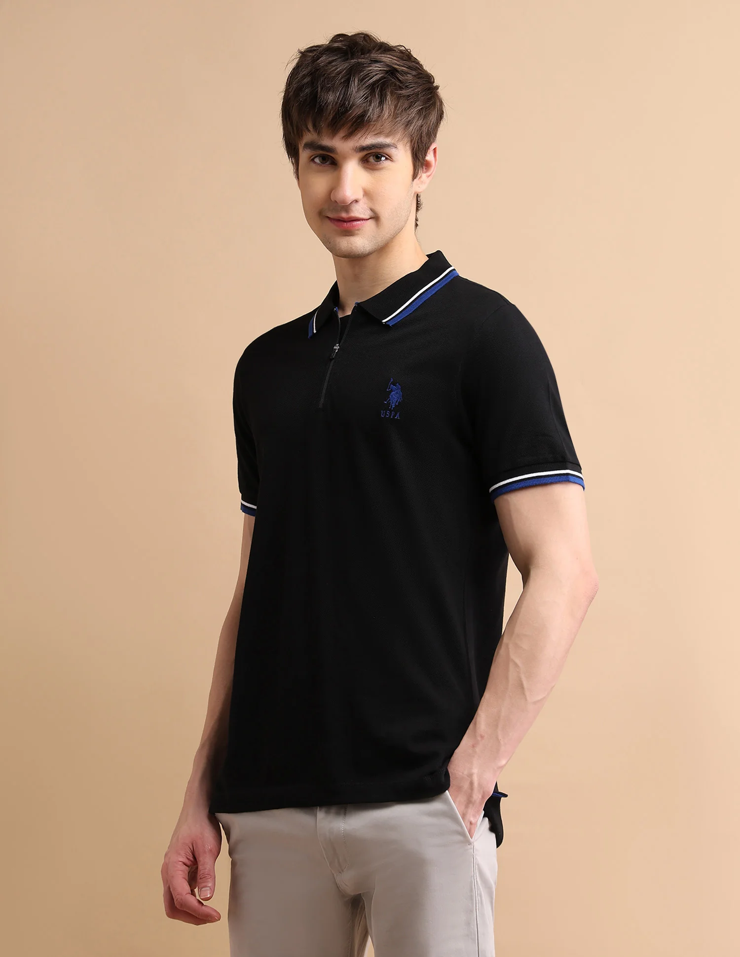 Tipped Zipper Polo Shirt - Image 4