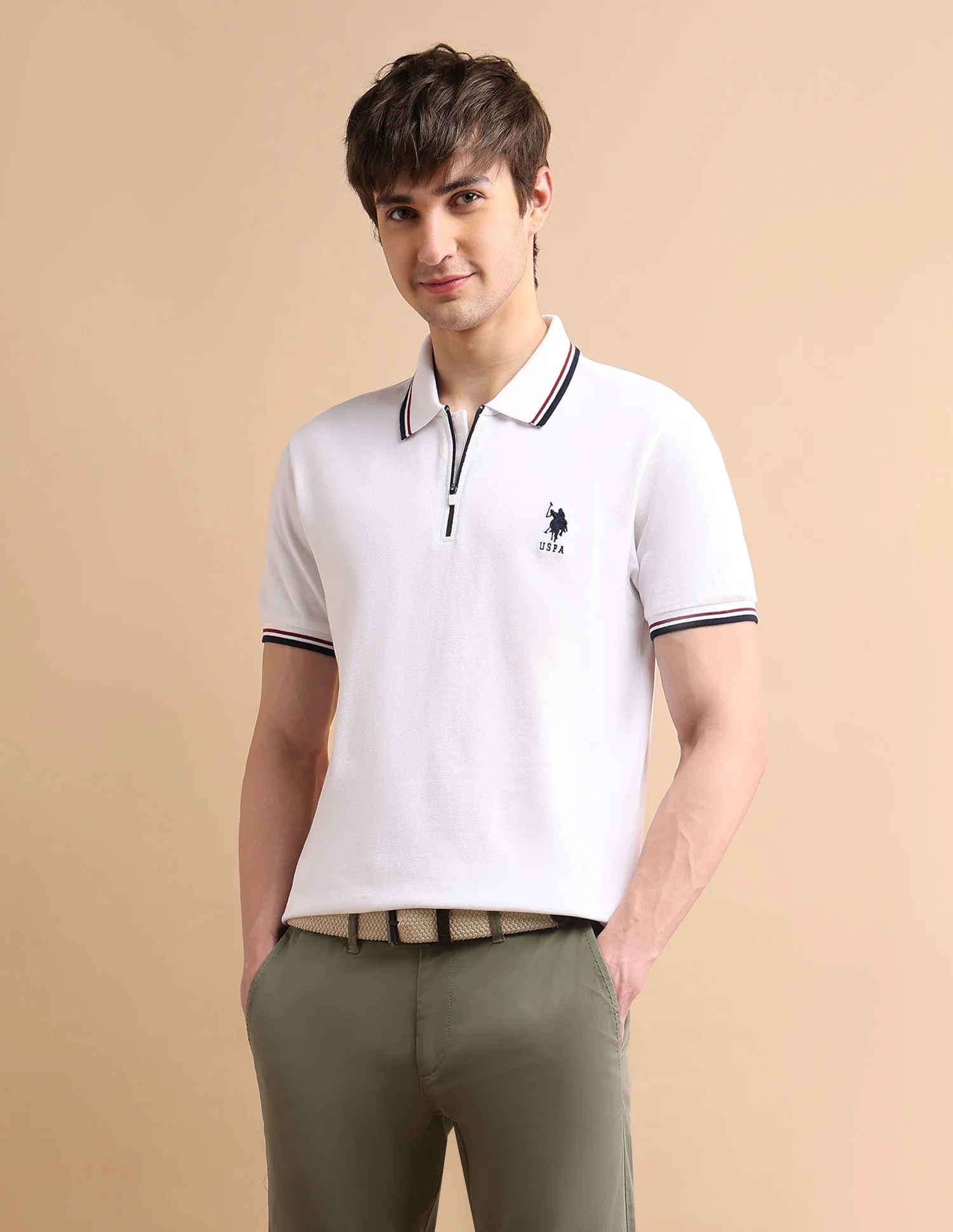 Tipped Zipper Polo Shirt