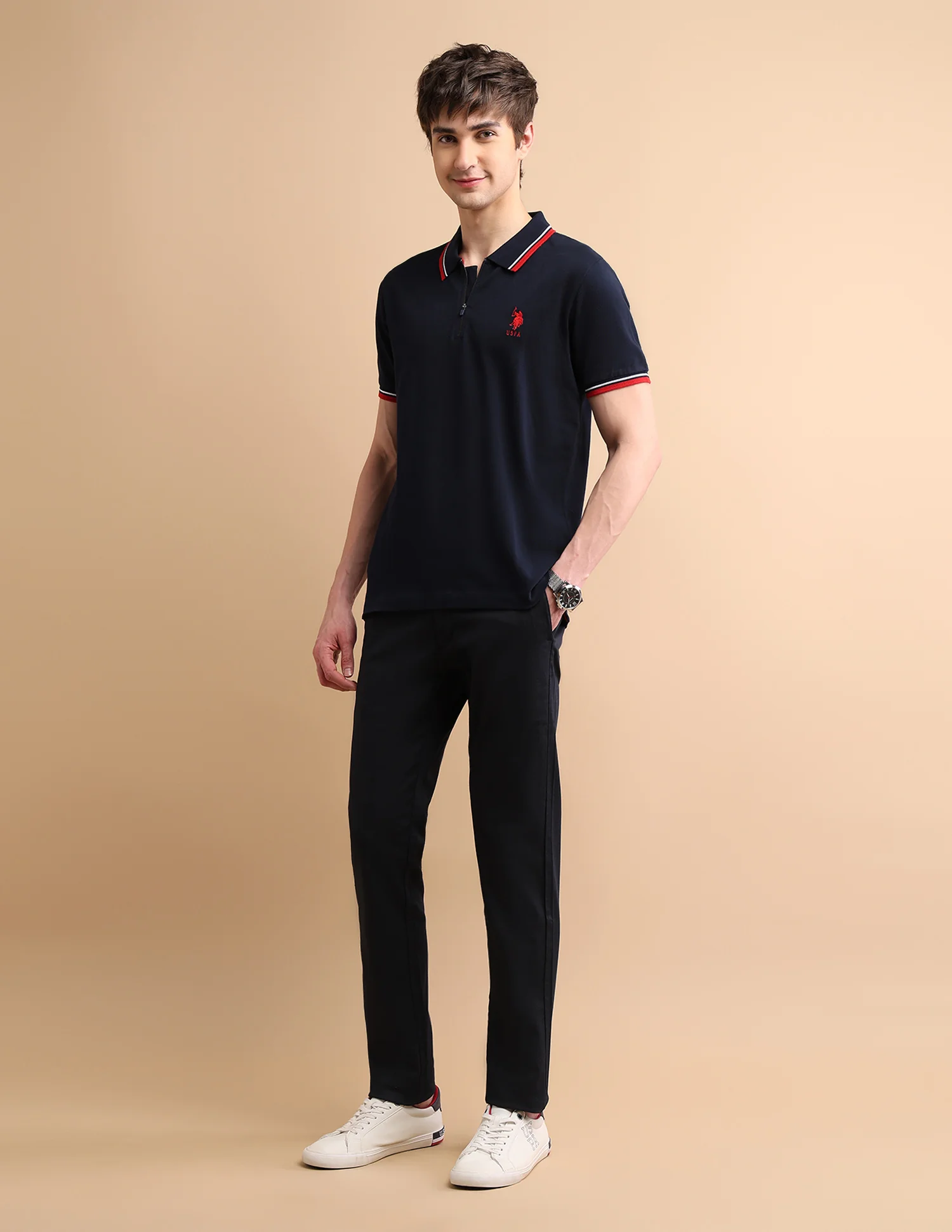 Tipped Zipper Polo Shirt - Image 3