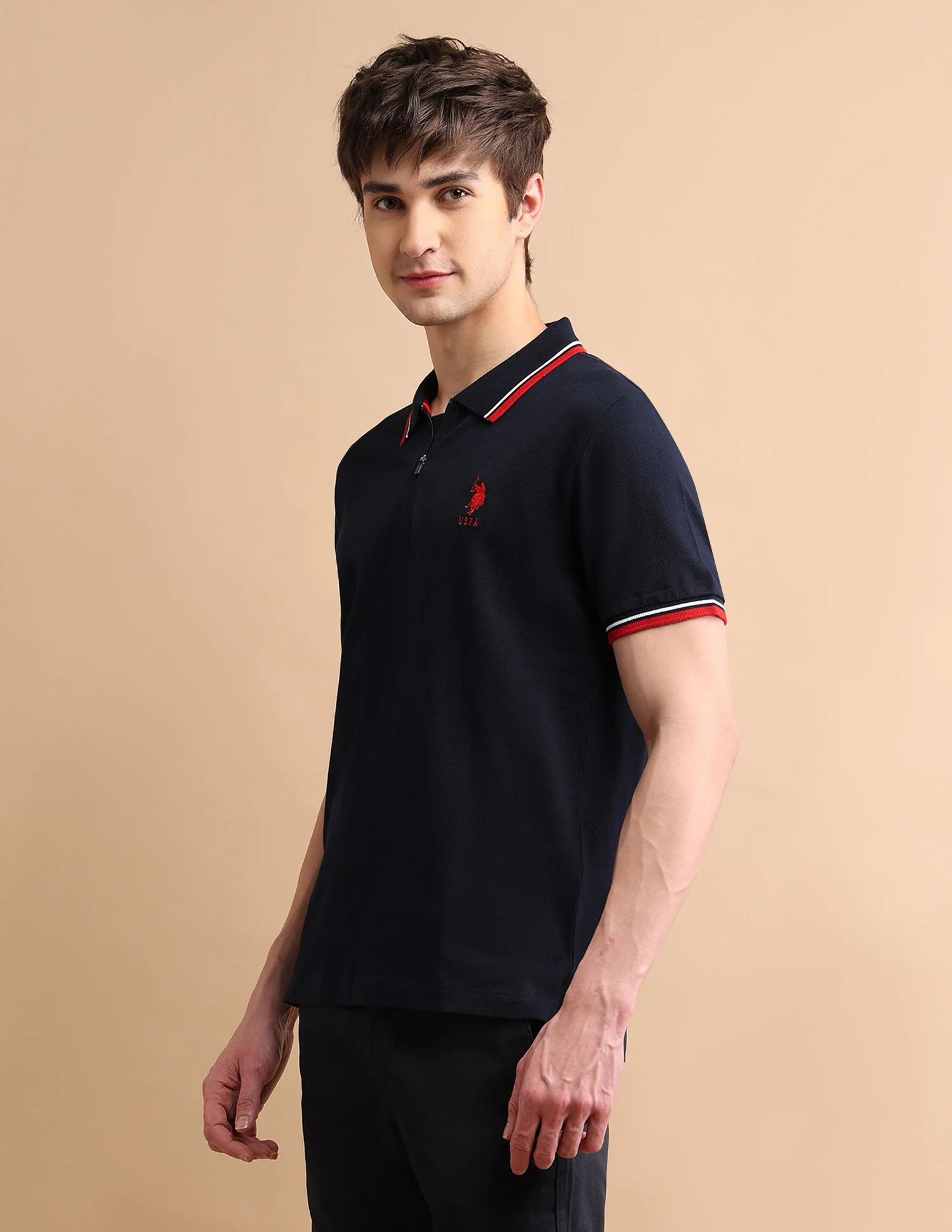 Tipped Zipper Polo Shirt - Image 4