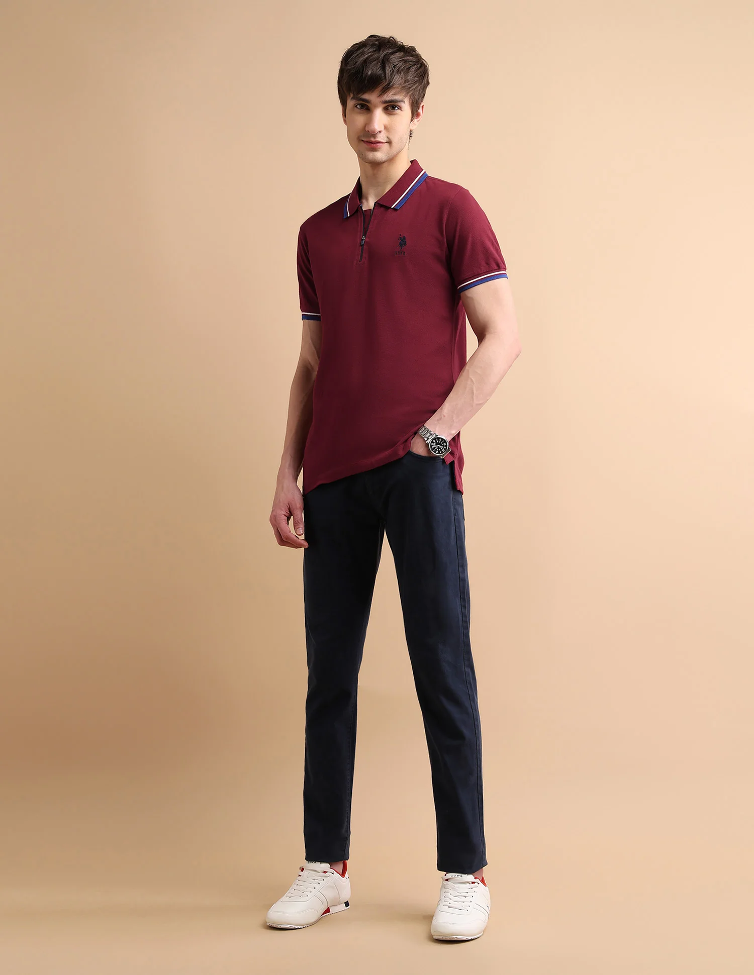 Tipped Zipper Polo Shirt - Image 3