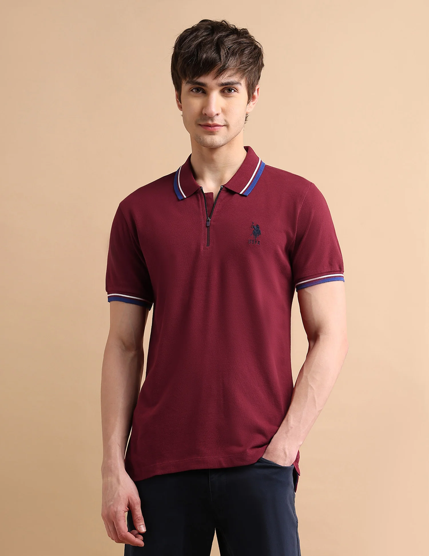 Tipped Zipper Polo Shirt - Image 6