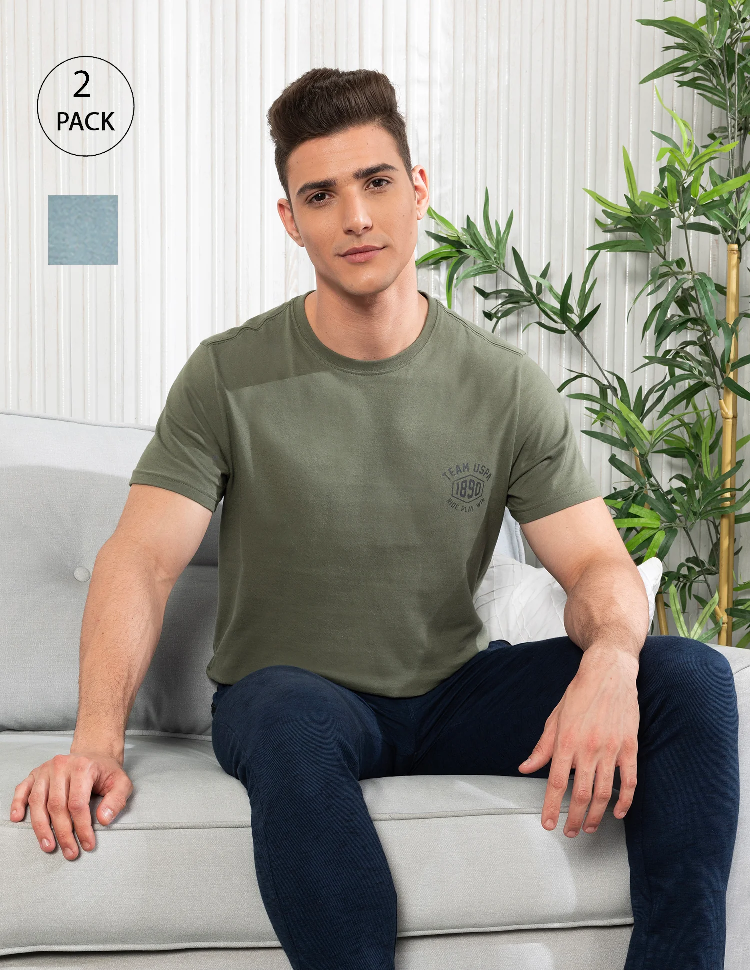 Tonal Logo Cotton IYAL Lounge T-Shirt - Pack Of 2