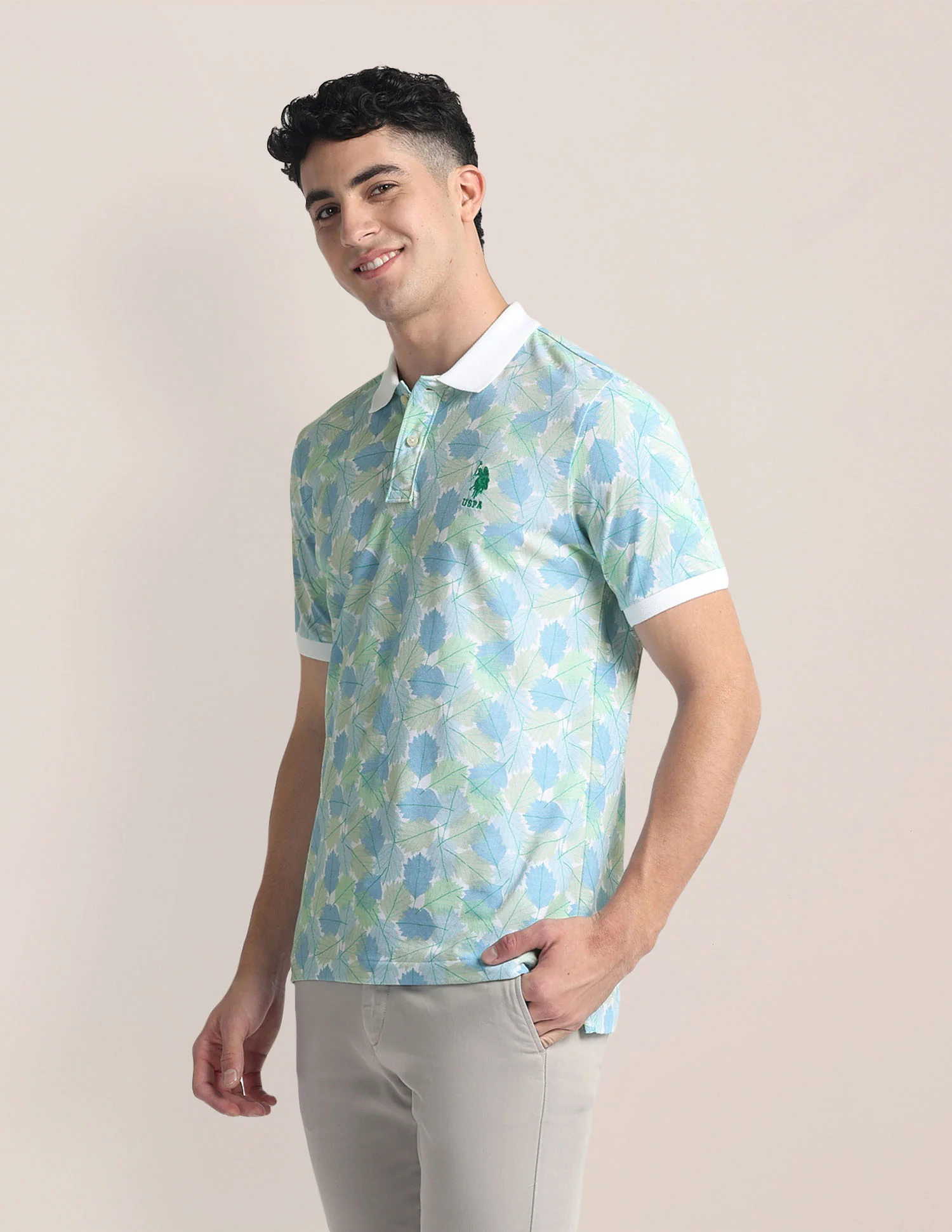 Tropical Print Slim Fit Polo Shirt - Image 4