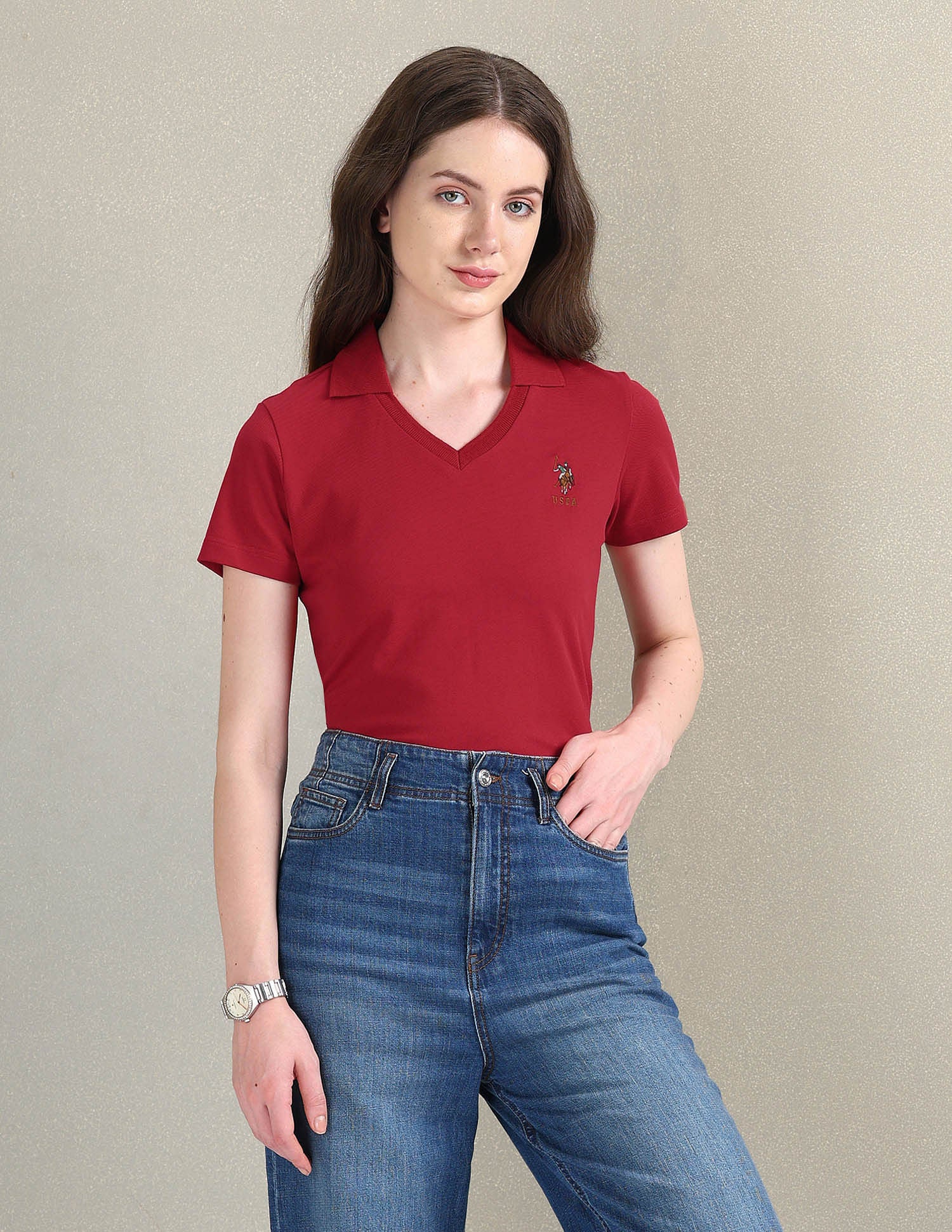 V-Neck Pique Polo Shirt