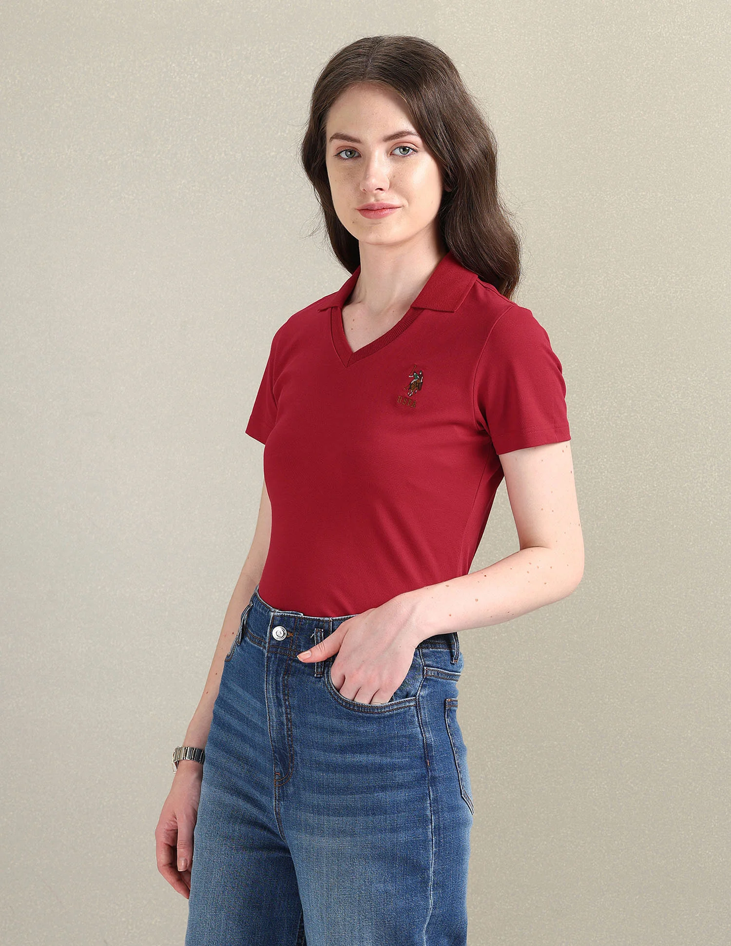 V-Neck Pique Polo Shirt - Image 4