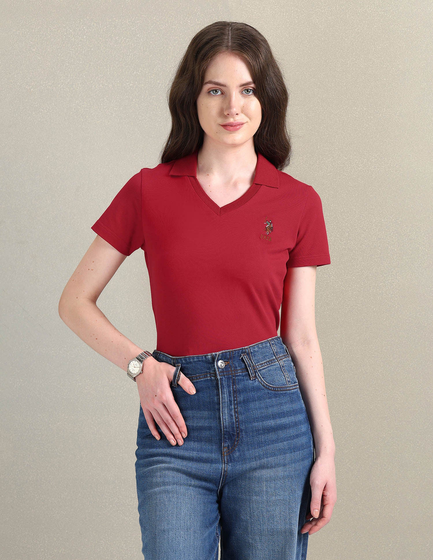 V-Neck Pique Polo Shirt - Image 6