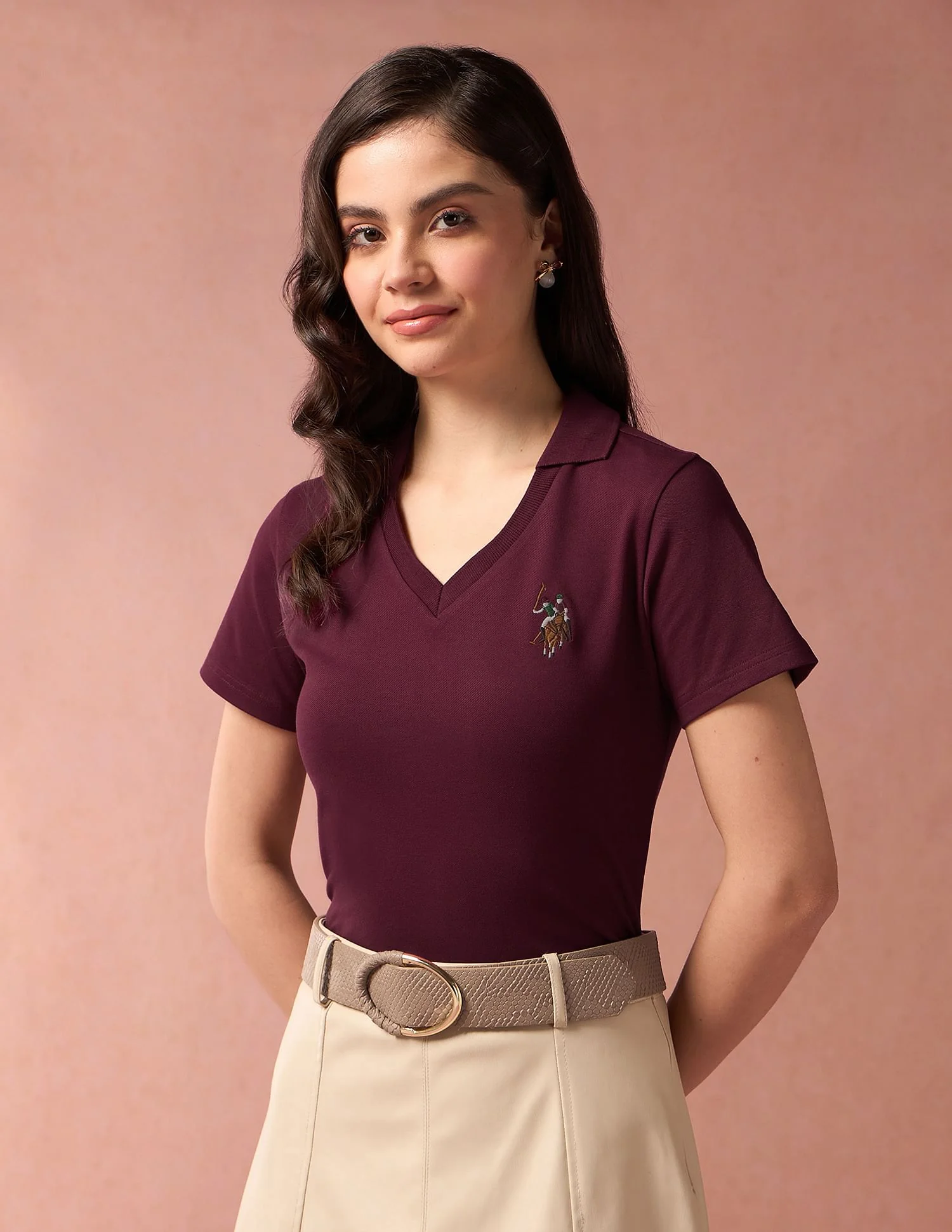 V-Neck Polo Collar Polo Shirt