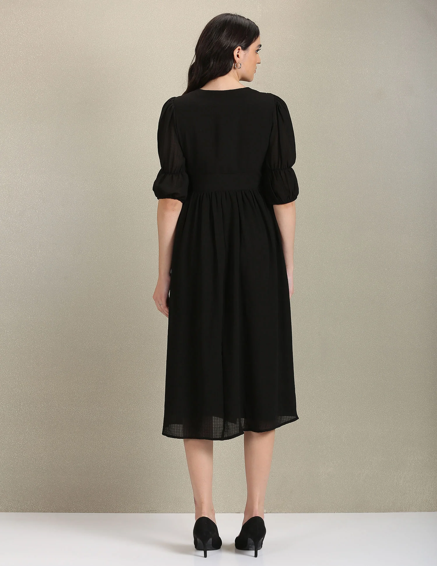 V-Neck Solid Midi Dress - Image 5