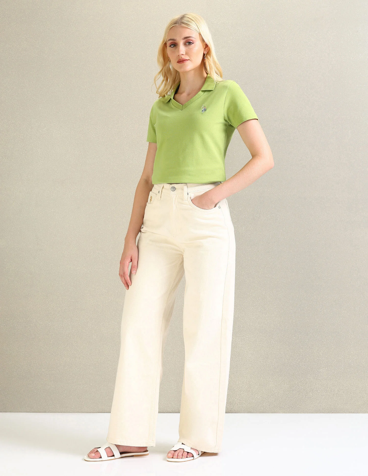 V-Neck Solid Polo Shirt - Image 3