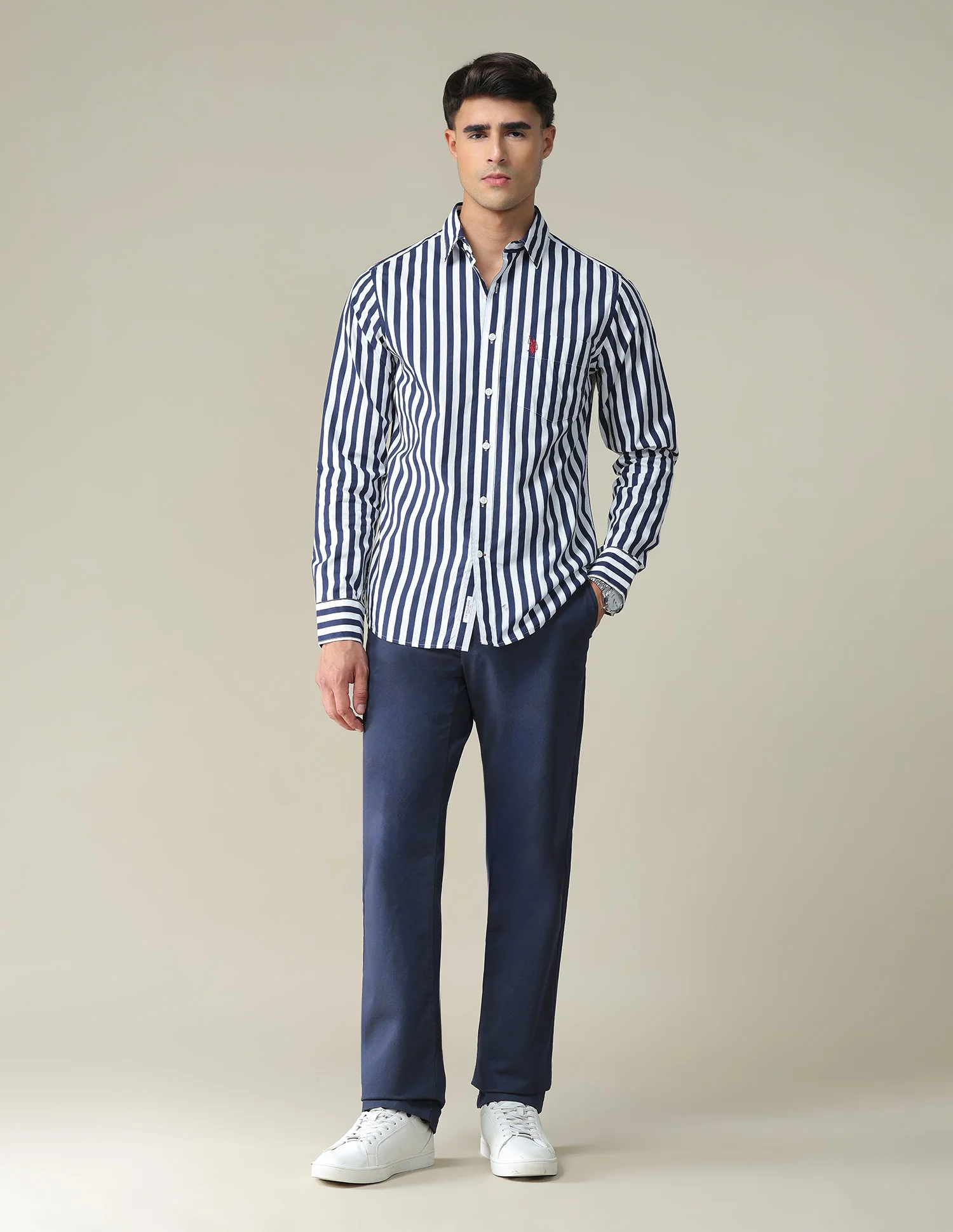 Vertical Stripe Cotton Casual Shirt - Image 3