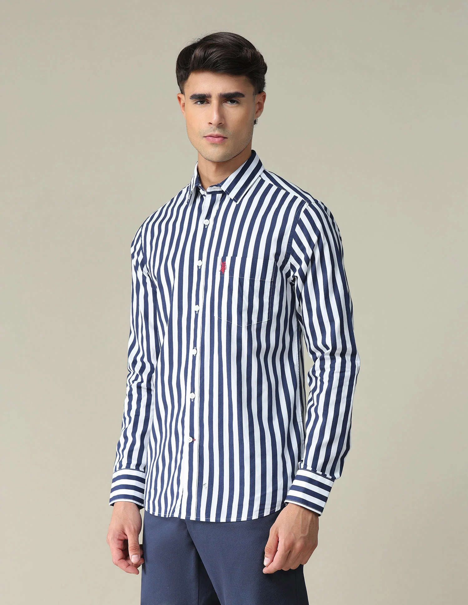 Vertical Stripe Cotton Casual Shirt - Image 4