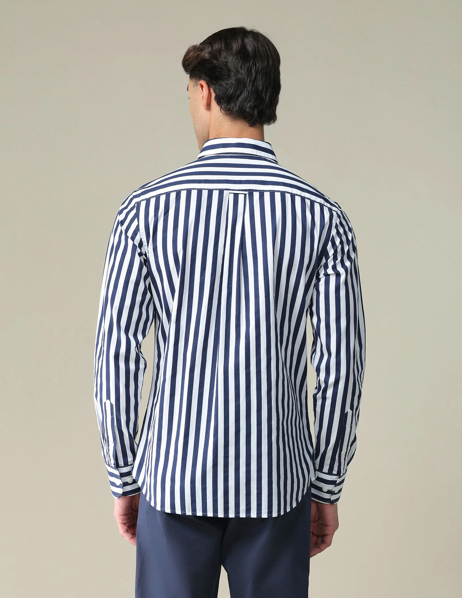 Vertical Stripe Cotton Casual Shirt - Image 5
